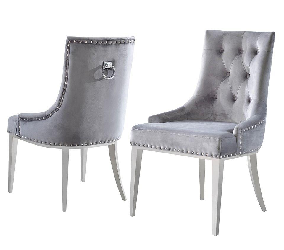 

    
Grey Velvet & Stainless Steel Dining Chair Set 2 Modrest Dumas VIG Contemporary
