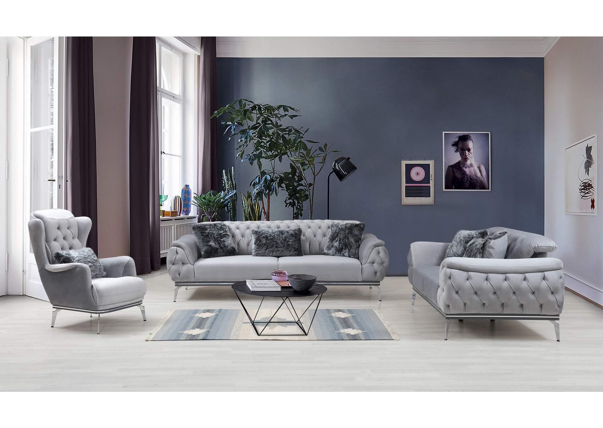 Grey Velvet online 2Pcs buy Alpha Steel Furniture – Legs Contemporary Outlet NY Set Barcelona Furniture Sofa on