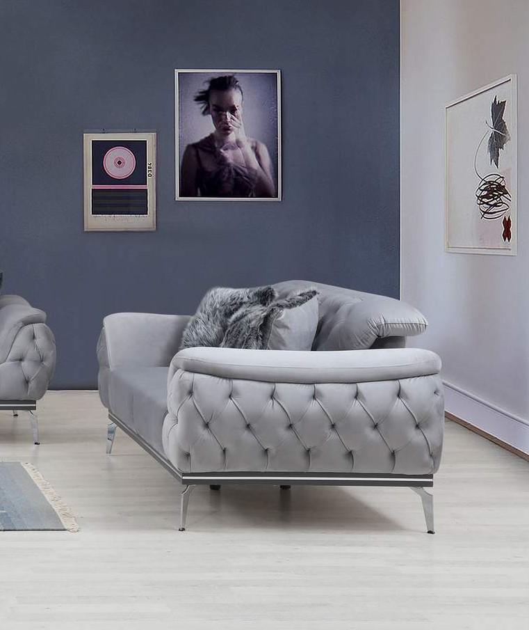 Grey Velvet – Set Furniture Sofa Contemporary Barcelona buy Outlet Legs Furniture on Steel NY 2Pcs Alpha online
