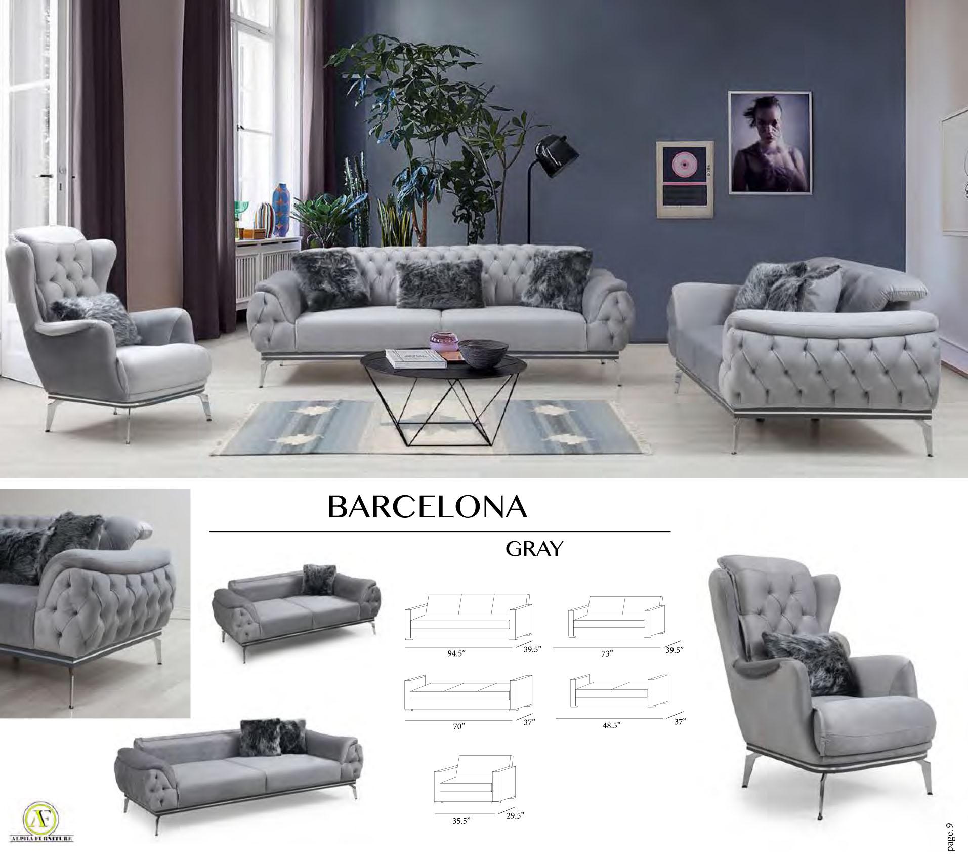 Grey Velvet Steel Legs Sofa Set 2Pcs Contemporary Alpha Furniture Barcelona  – buy online on NY Furniture Outlet