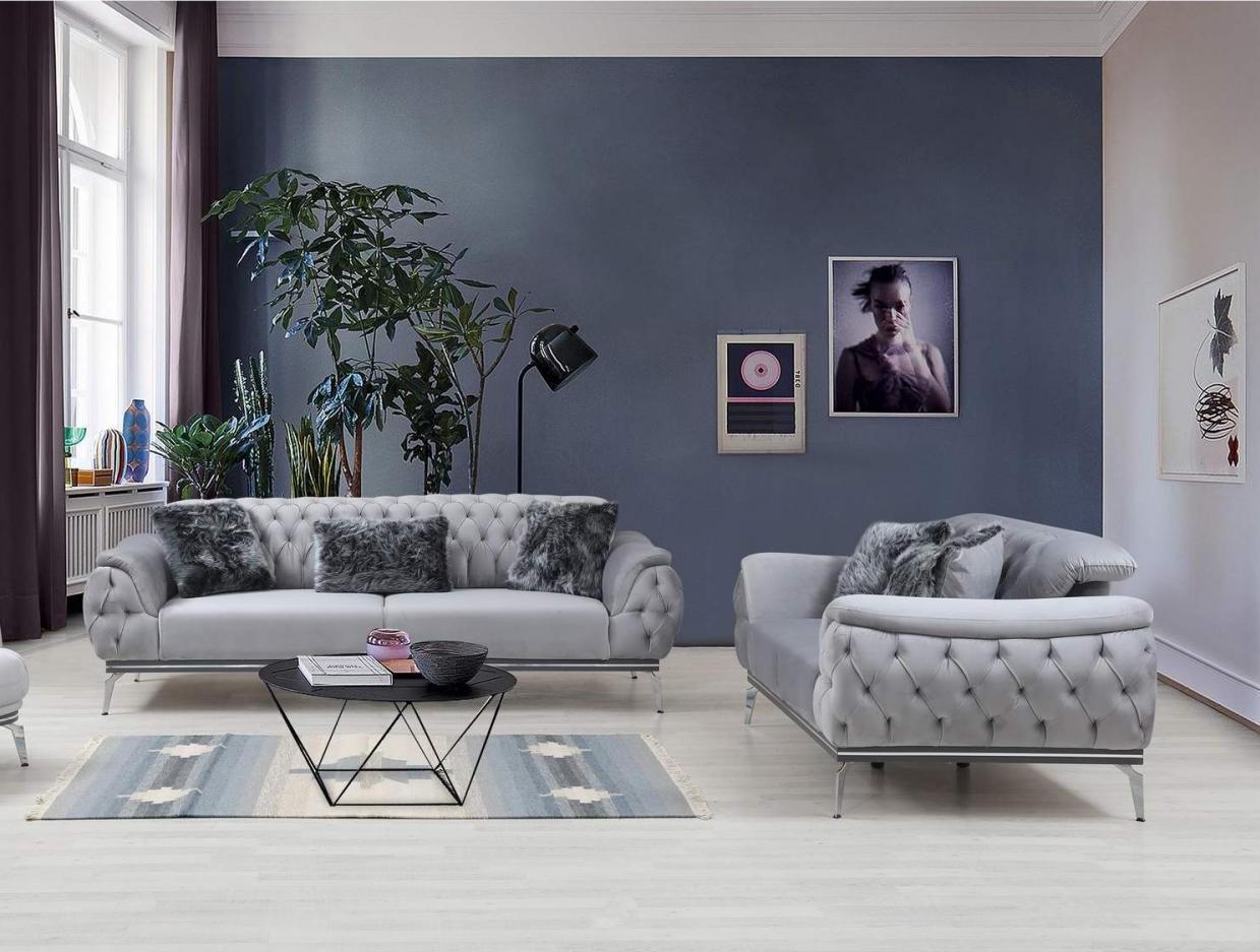 Grey Velvet Steel Legs Set Contemporary Barcelona online Sofa buy NY on Alpha – Outlet Furniture 2Pcs Furniture
