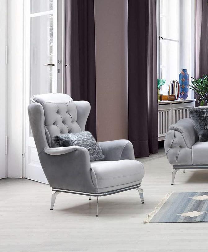 

                    
Alpha Furniture Barcelona Sofa Loveseat and Chair Set Grey Velvet Purchase 
