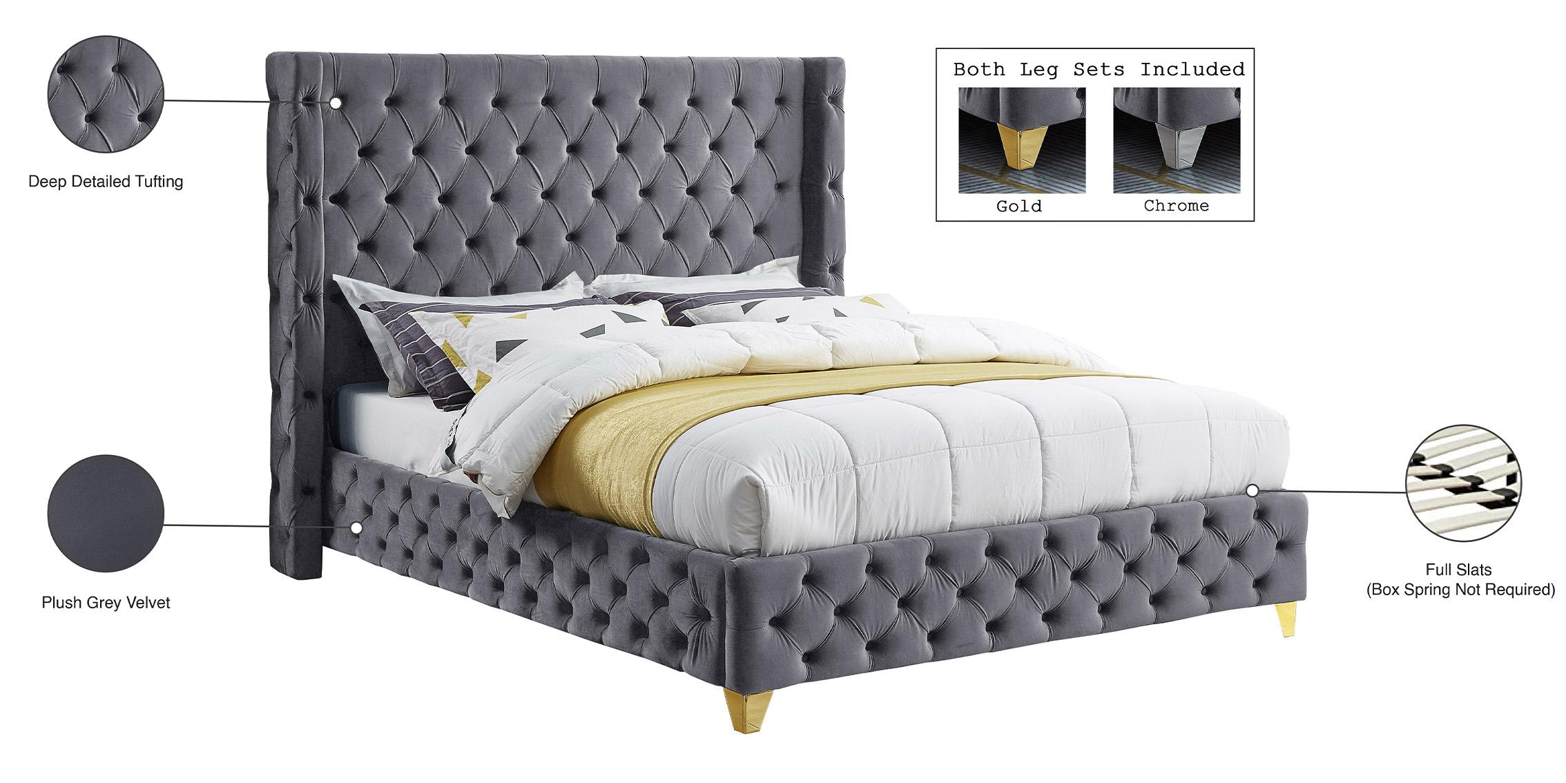

        
094308254999Grey Velvet Tufted King Bed SAVAN SavanGrey-K Meridian Modern Contemporary
