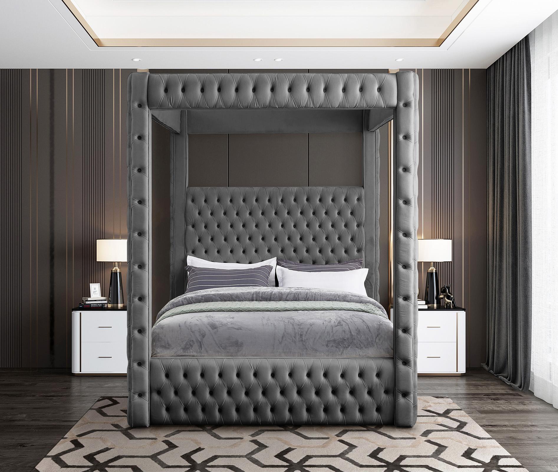 

        
Meridian Furniture ROYAL RoyalGrey-K Canopy Bed Gray Velvet 094308266831
