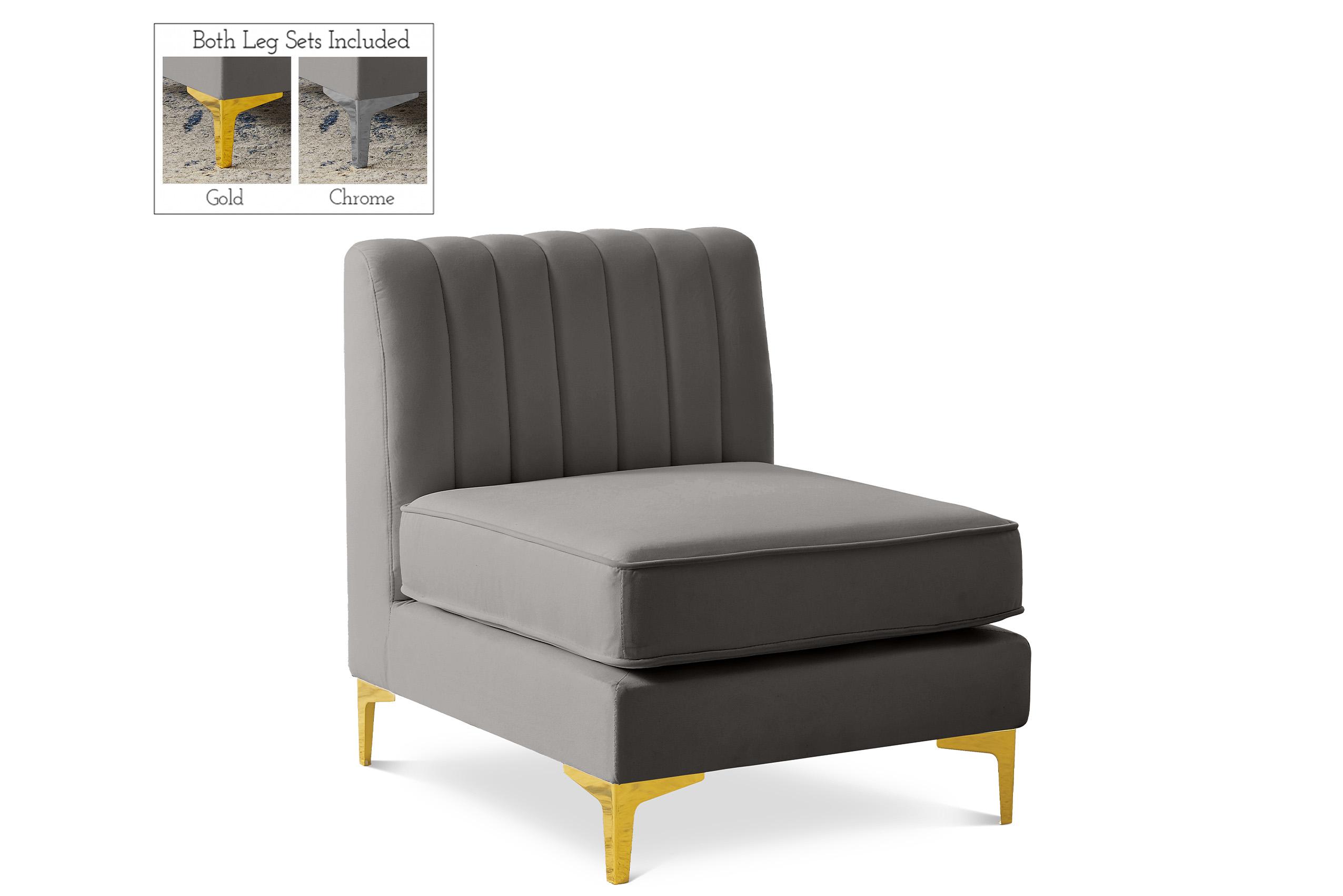 

    
GREY Velvet Tufted Modular Armless Chair ALINA 604Grey-Armless Meridian Modern
