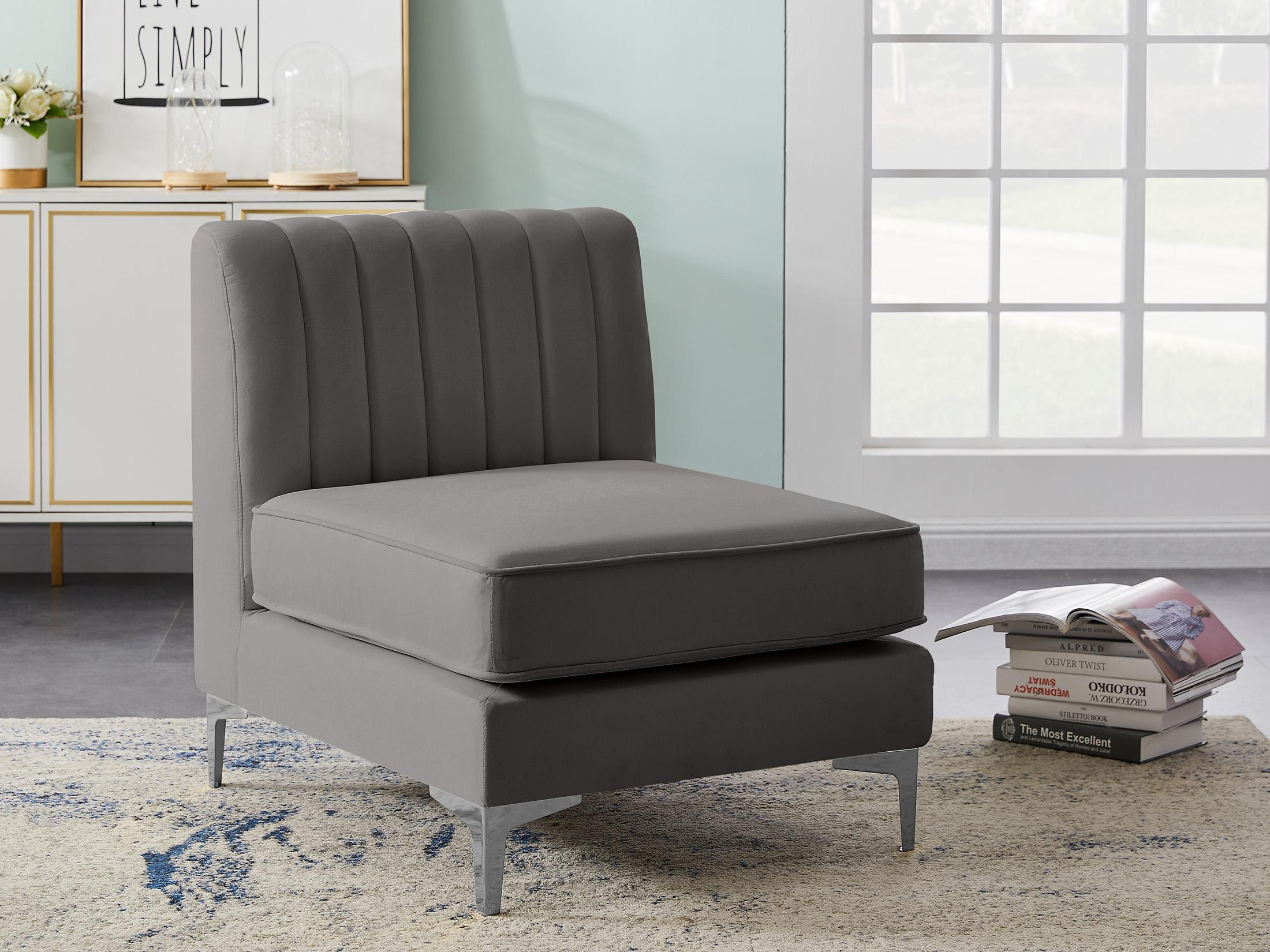 

    
GREY Velvet Tufted Modular Armless Chair ALINA 604Grey-Armless Meridian Modern
