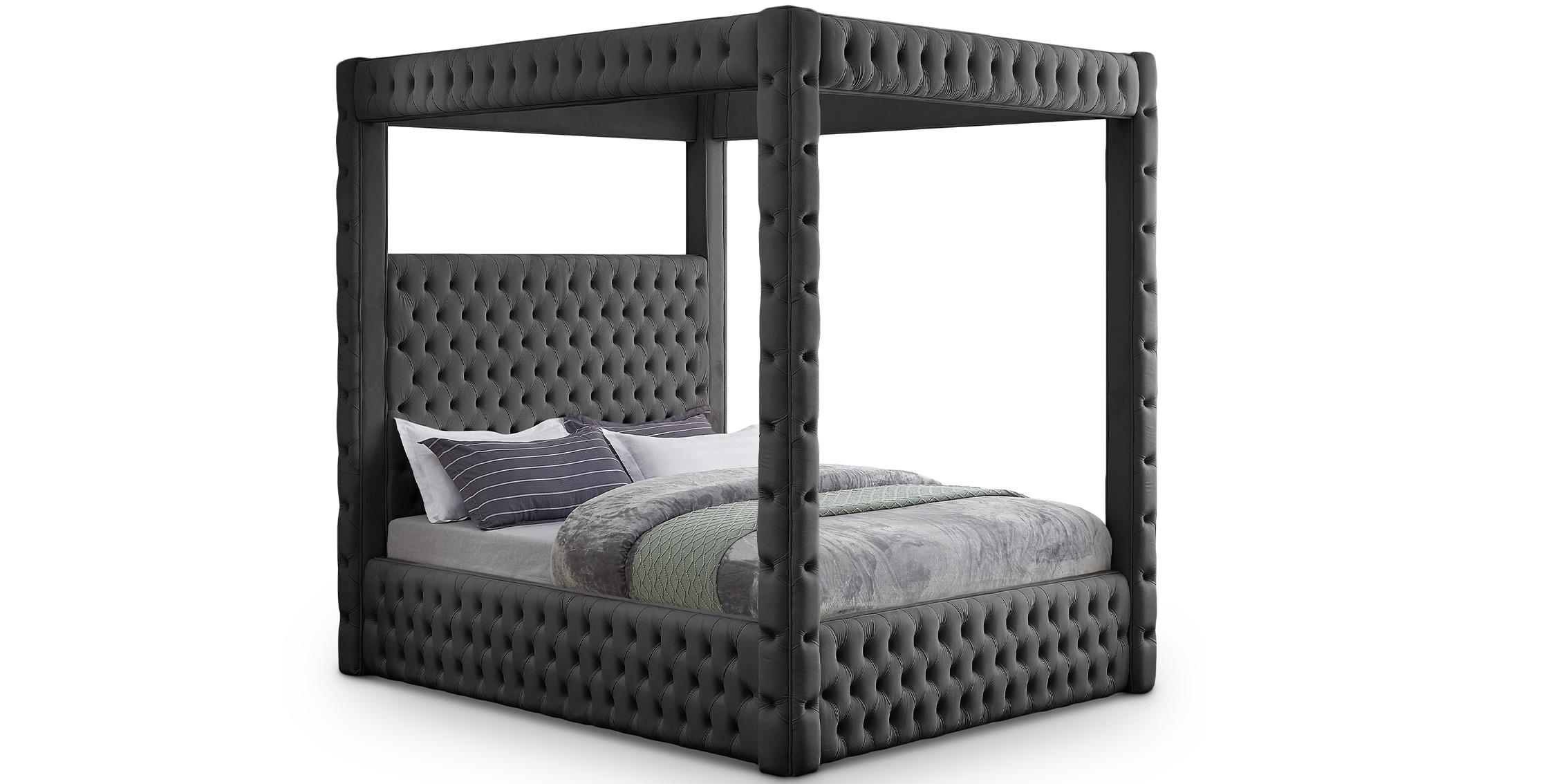 Contemporary, Modern Canopy Bed ROYAL RoyalGrey-Q RoyalGrey-Q in Gray Velvet