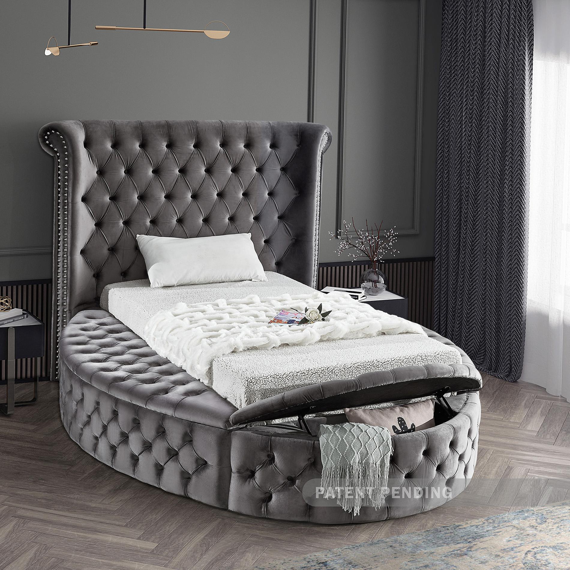 

    
LuxusGrey-T Grey Velvet Tufted Round Storage TWIN Bed LUXUS Meridian Contemporary Modern
