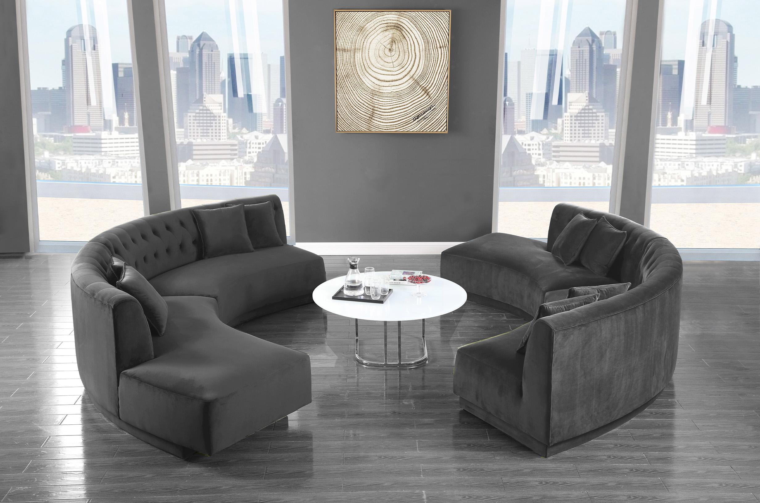 

    
Grey Velvet Tufted Sectional Sofa Set 2Pcs KENZI 641Grey Meridian Contemporary
