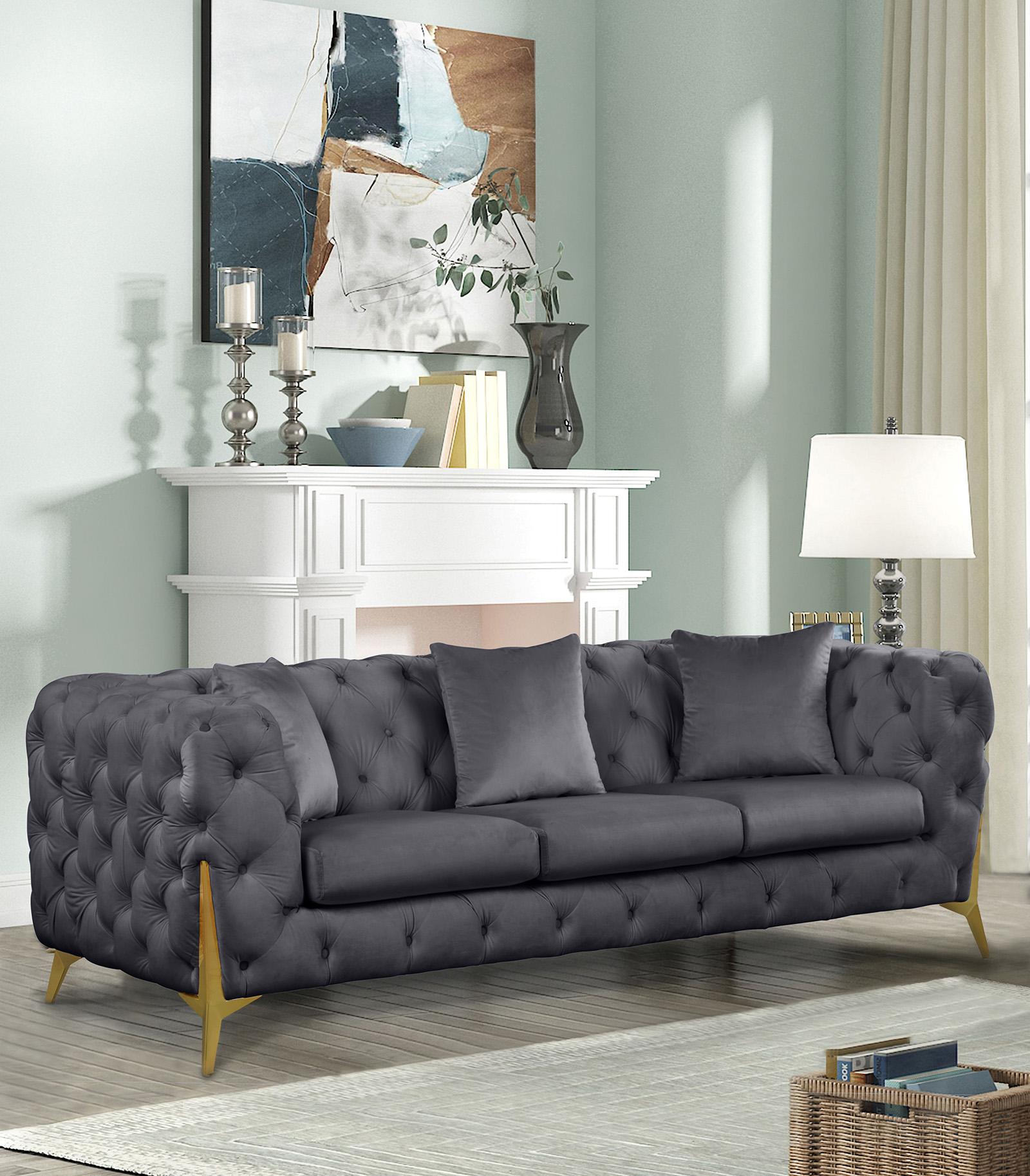 

    
Grey Velvet Tufted Sofa KINGDOM 695Grey-S Meridian Modern Contemporary

