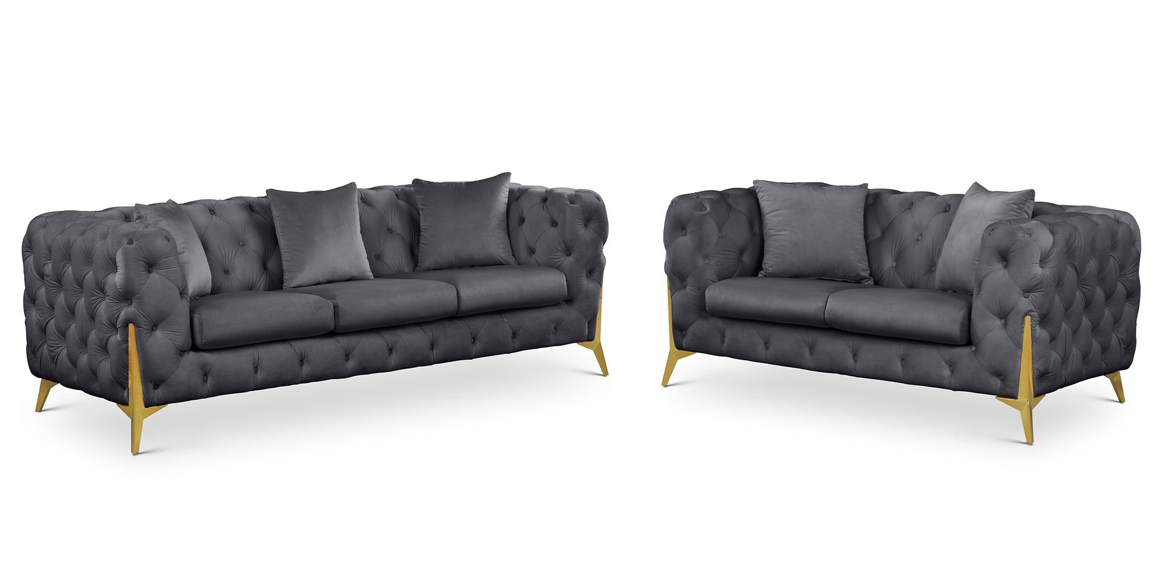 

    
Grey Velvet Tufted Sofa Set 2Pcs KINGDOM 695Grey Meridian Modern Contemporary
