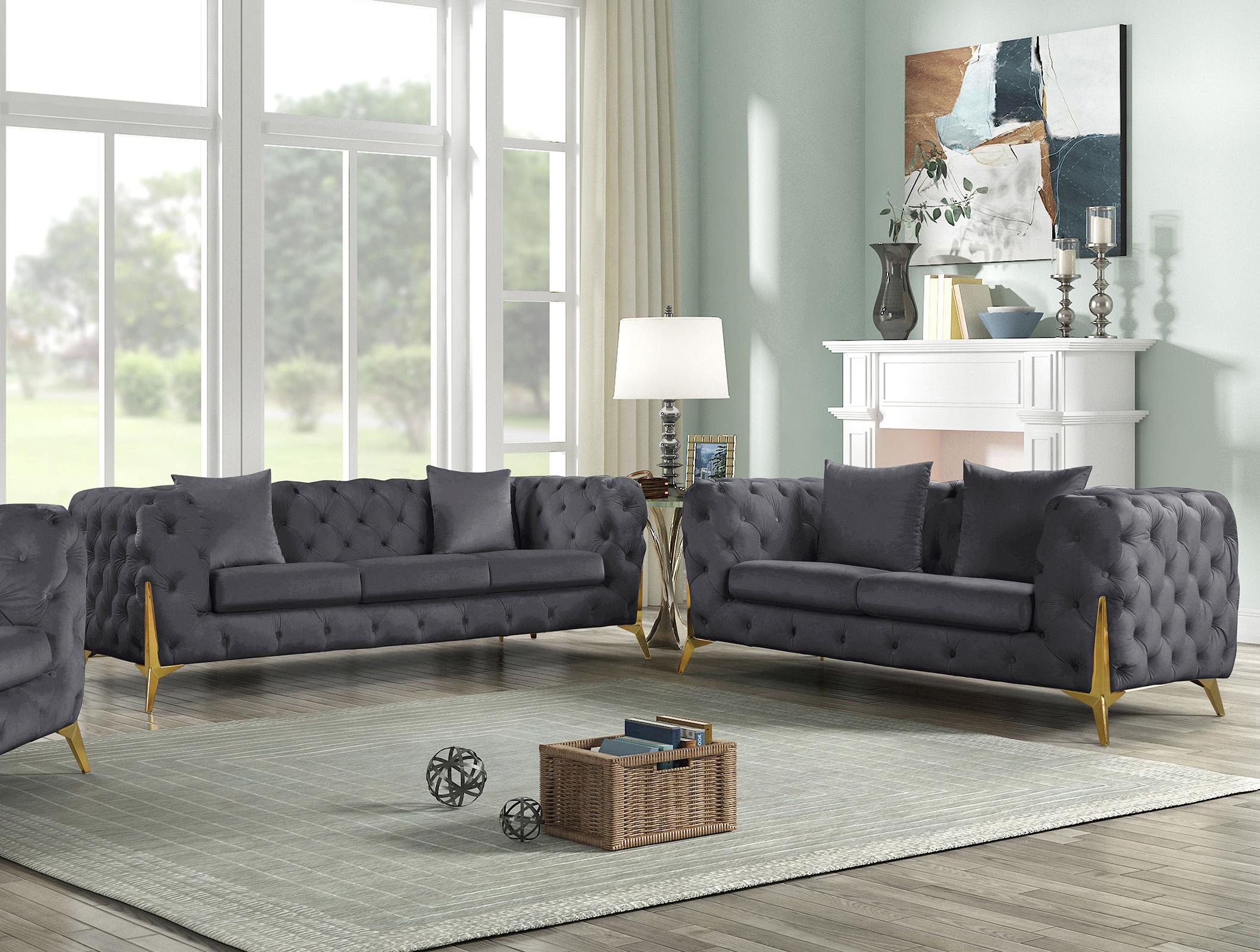 

    
Grey Velvet Tufted Sofa Set 2Pcs KINGDOM 695Grey Meridian Modern Contemporary
