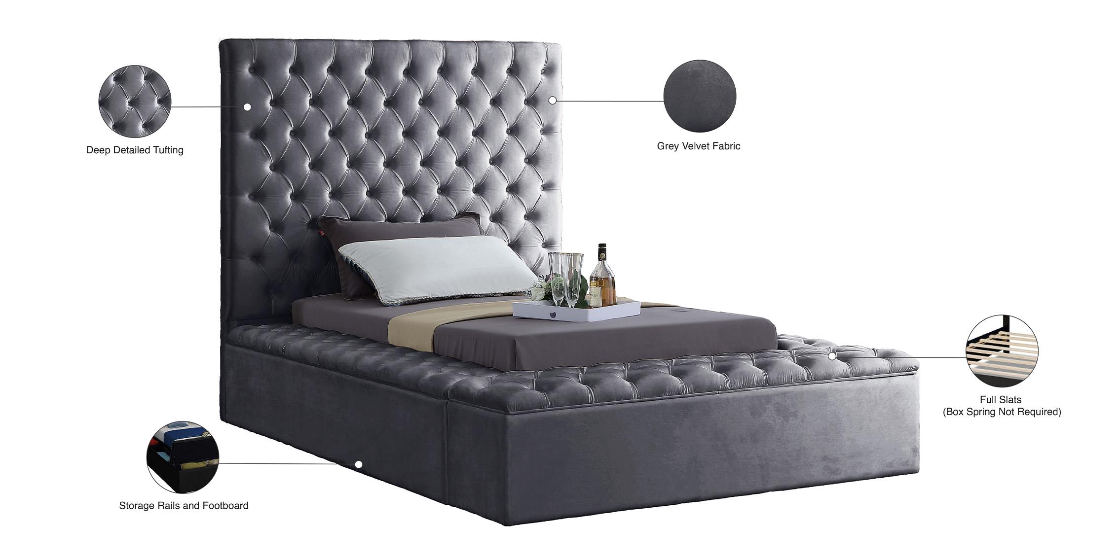 

    
 Order  Grey Velvet Tufted Storage Twin Bed BLISS Meridian Contemporary Modern
