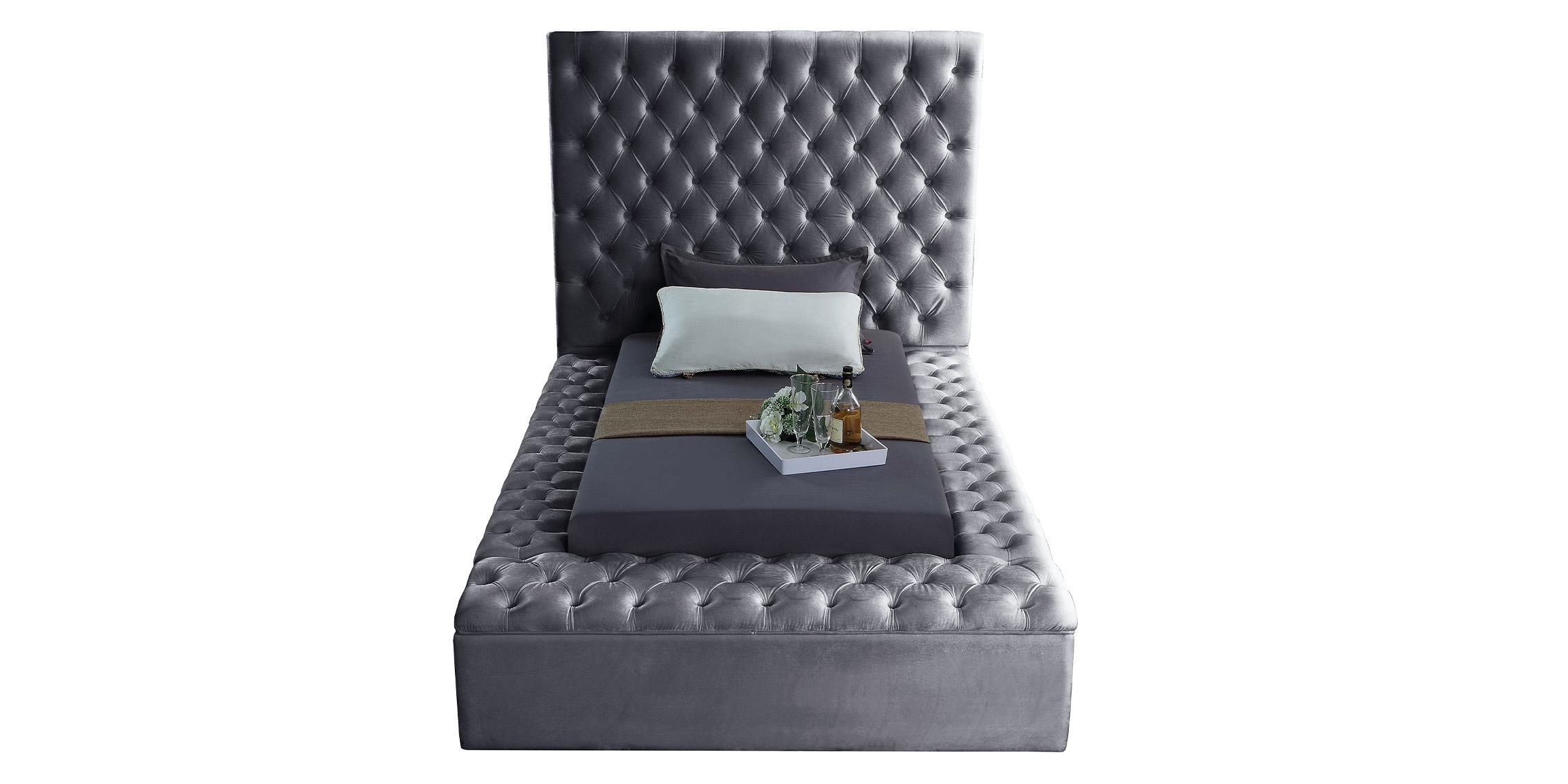 

        
704831402087Grey Velvet Tufted Storage Twin Bed BLISS Meridian Contemporary Modern
