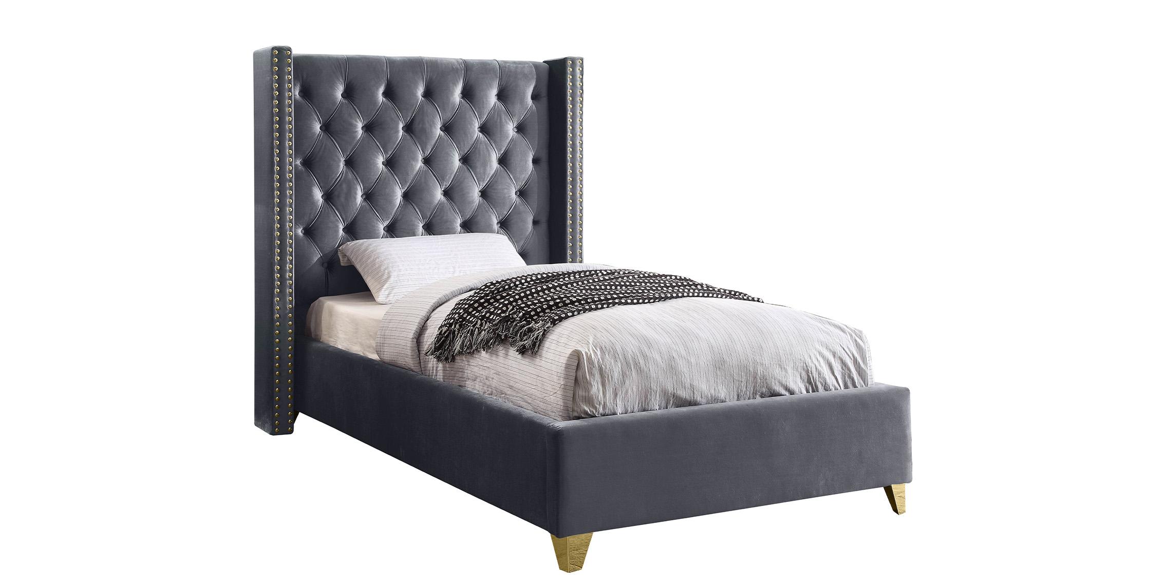 

    
Grey Velvet Tufted Twin Bed BAROLO Grey-T Meridian Modern Contemporary
