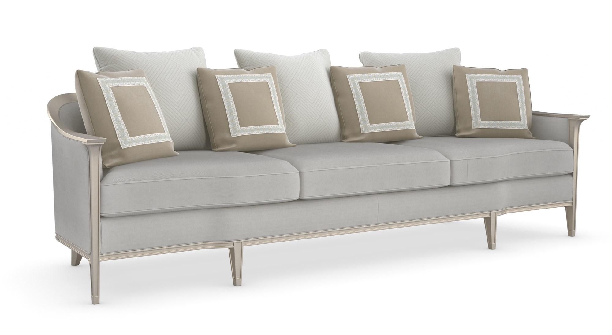 

    
Grey Velvet Wood Frame in Metallic Silver Sofa EAVES DROP 110" by Caracole
