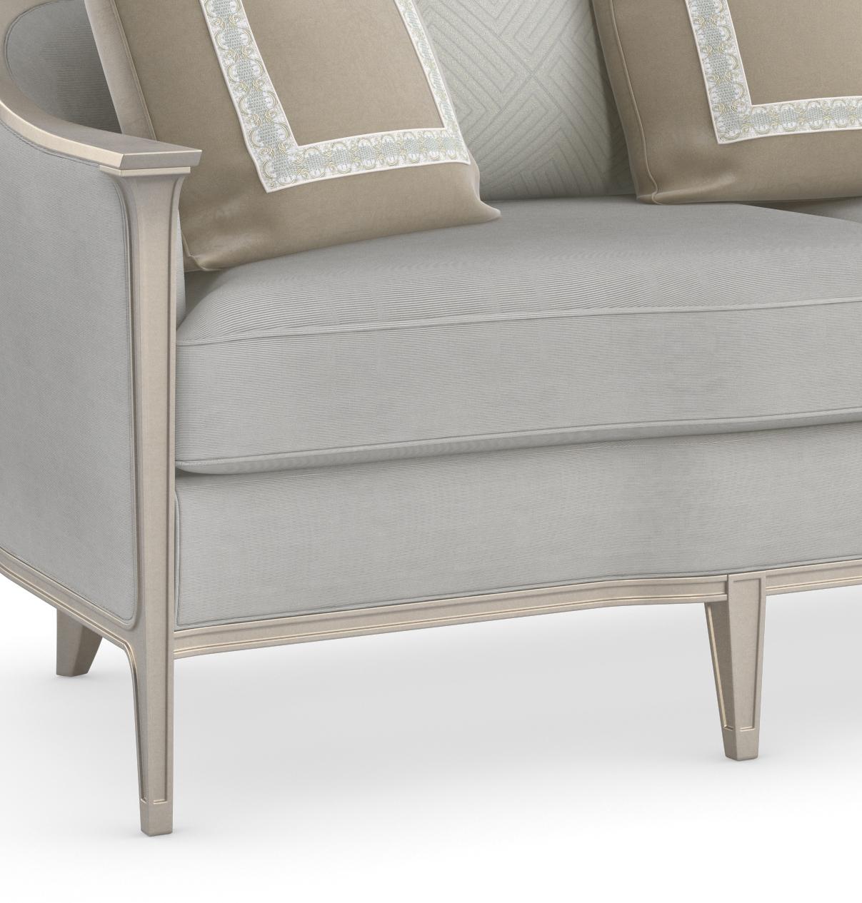 

    
Grey Velvet Wood Frame in Metallic Silver Sofa EAVES DROP 110" by Caracole
