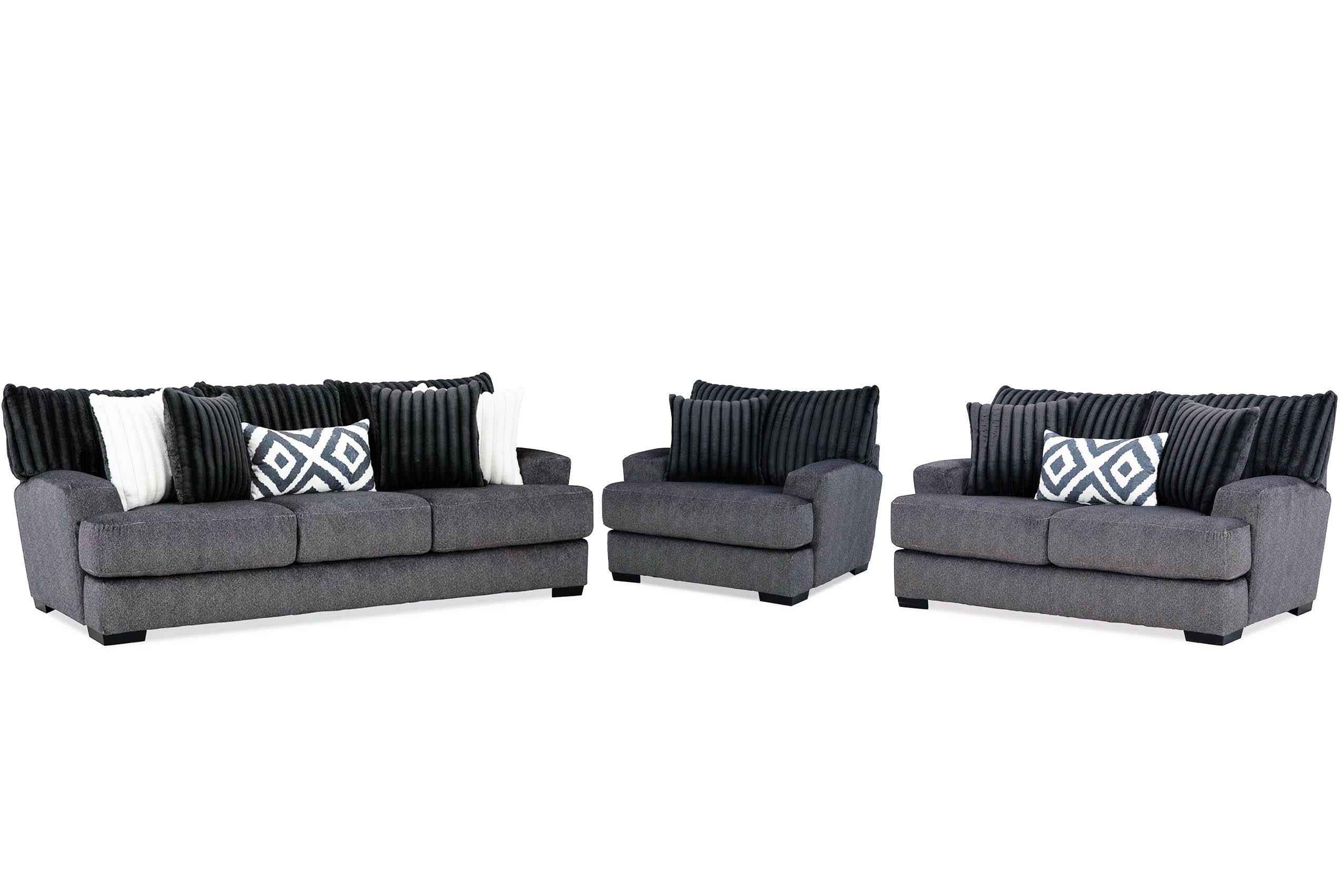 

    
Gun Metal Chenille Living Room Sofa Set 3P LOUGHLIN SM5195-SF FoA Transitional
