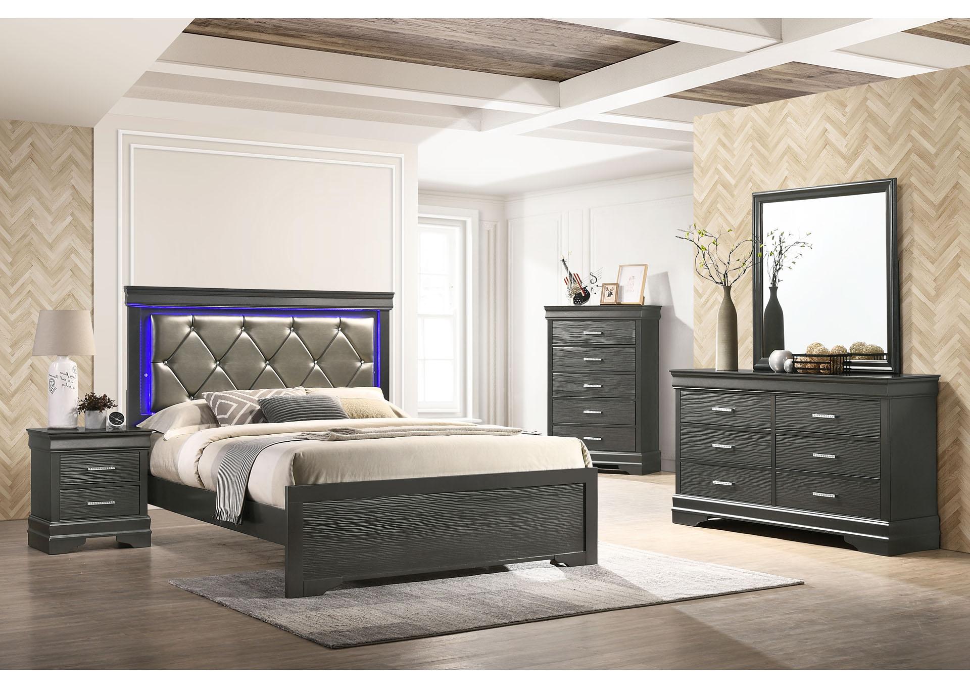 Contemporary, Modern Panel Bedroom Set BROOKLYN QB13324134-5PC in Gray Eco-Leather