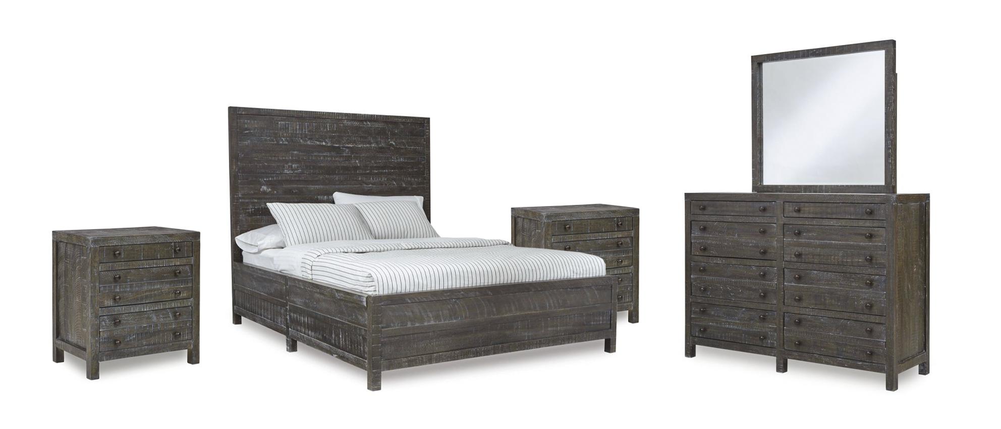 

    
Gunmetal Finish Solid Hardwood Panel Queen Bedroom Set 5Pcs TOWNSEND by Modus Furniture
