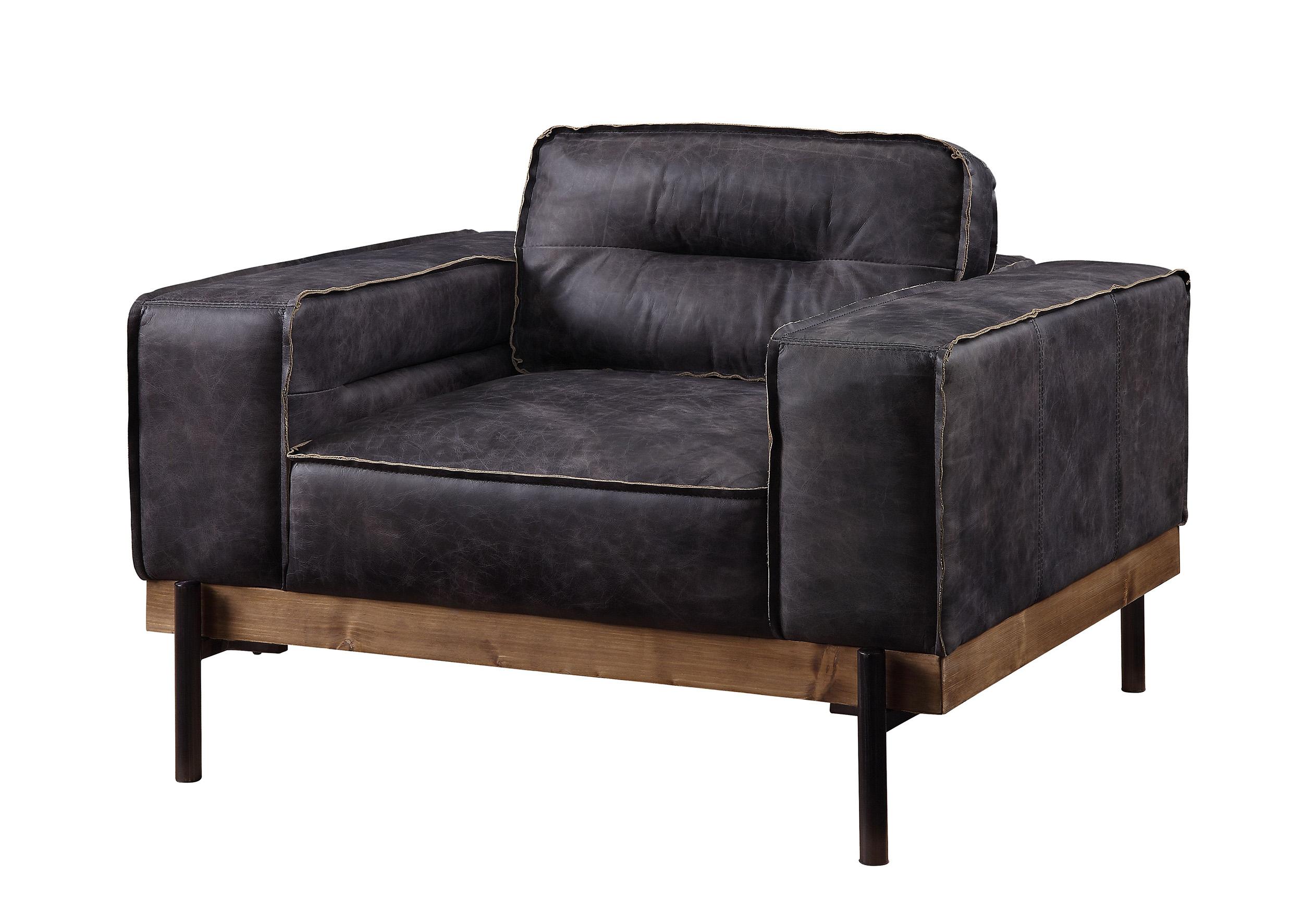 Contemporary,  Vintage Oversized Chair Gunter SKU: W003091038 in Ebony, Antique Top grain leather