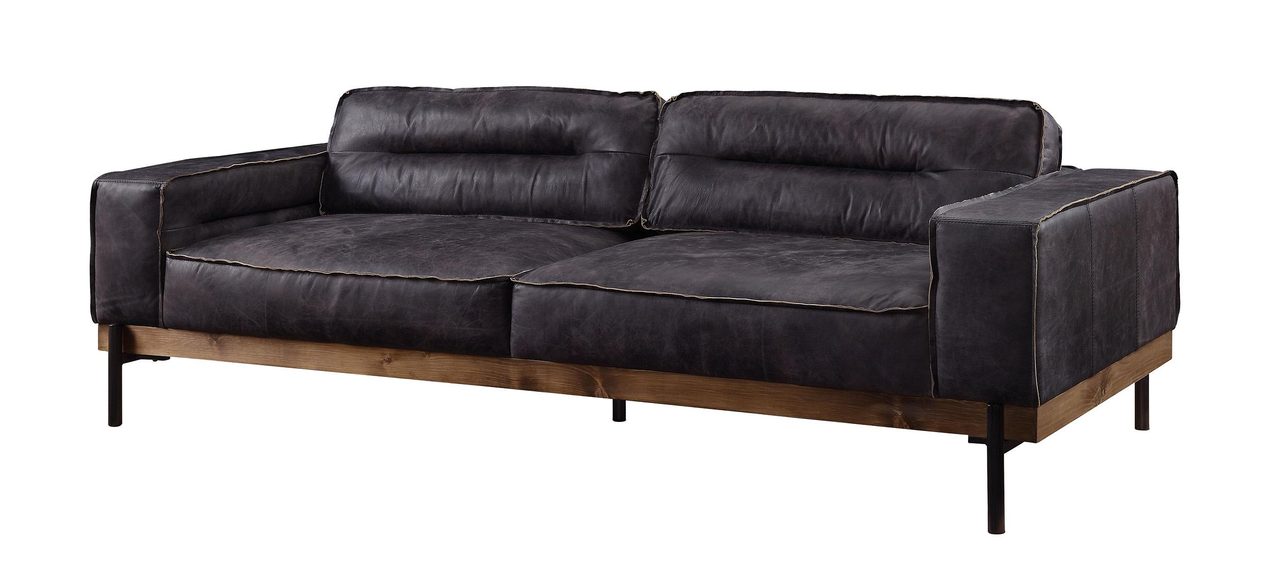 Contemporary,  Vintage Sofas SKU: W003091060 SKU: W003091060 in Antique, Ebony Top grain leather