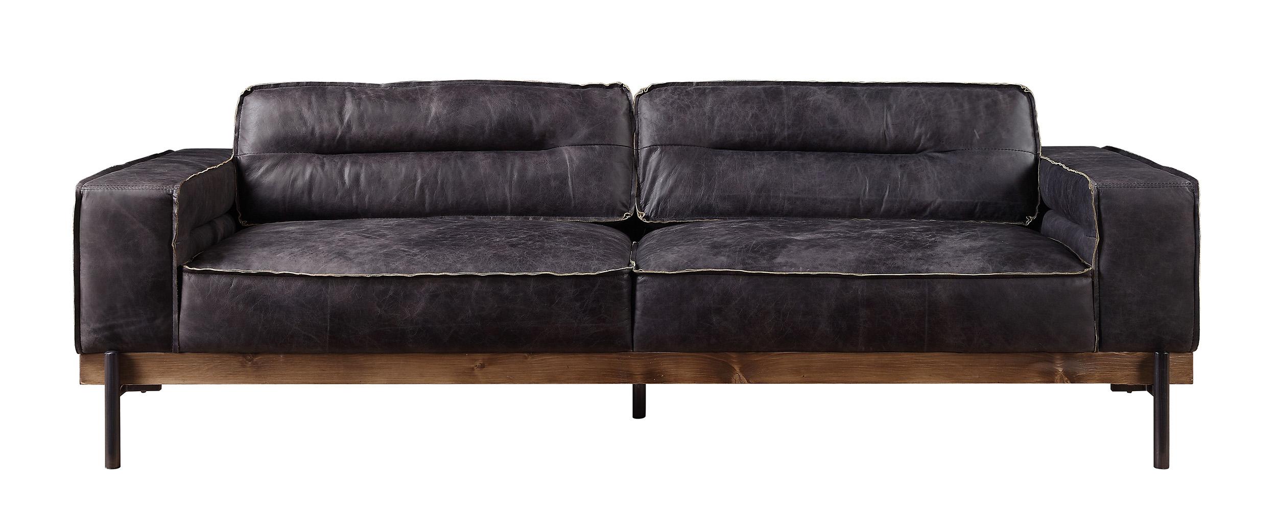 

    
Gunter Genuine Leather 95" Square Arm Sofa Ebony Industrial Contemporary
