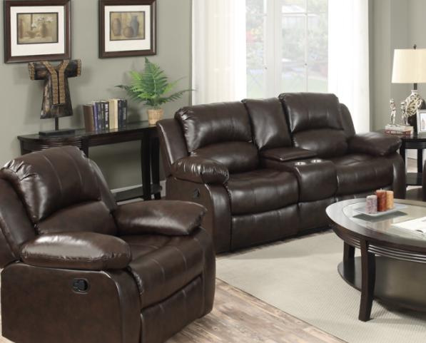 

    
Happy Homes 10100 Modern Brown Bonded Leather Recliner Sofa Set 3Pcs
