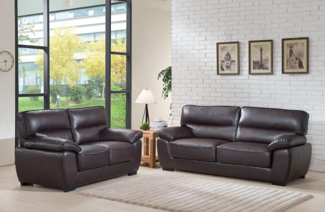 Contemporary Sofa and Loveseat Set Camden CAMDEN-BR-2PC in Brown Bonded Leather