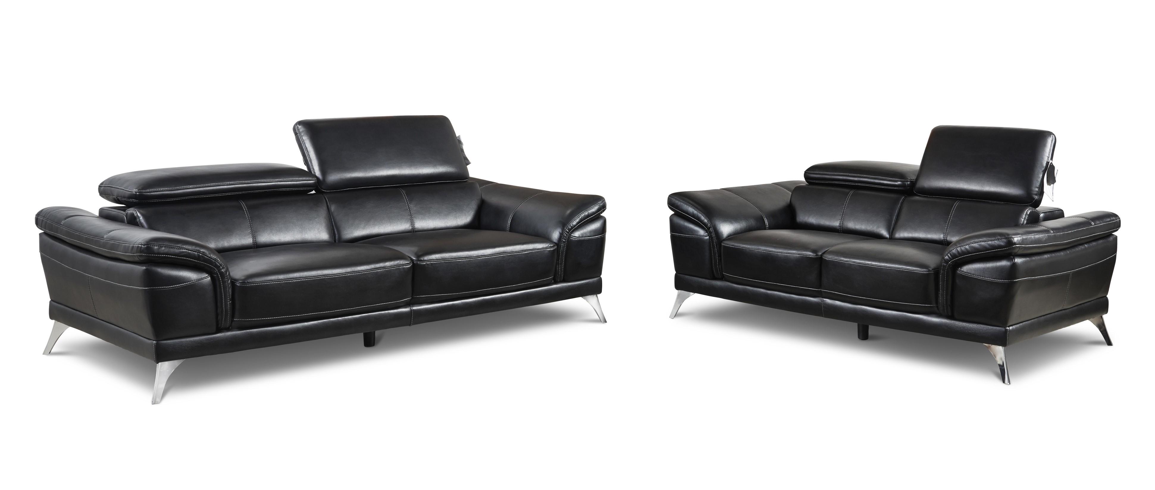 

    
Happy Homes Venice Modern Black Leather Gel Adjustable Headrests Sofa Set 2Pcs
