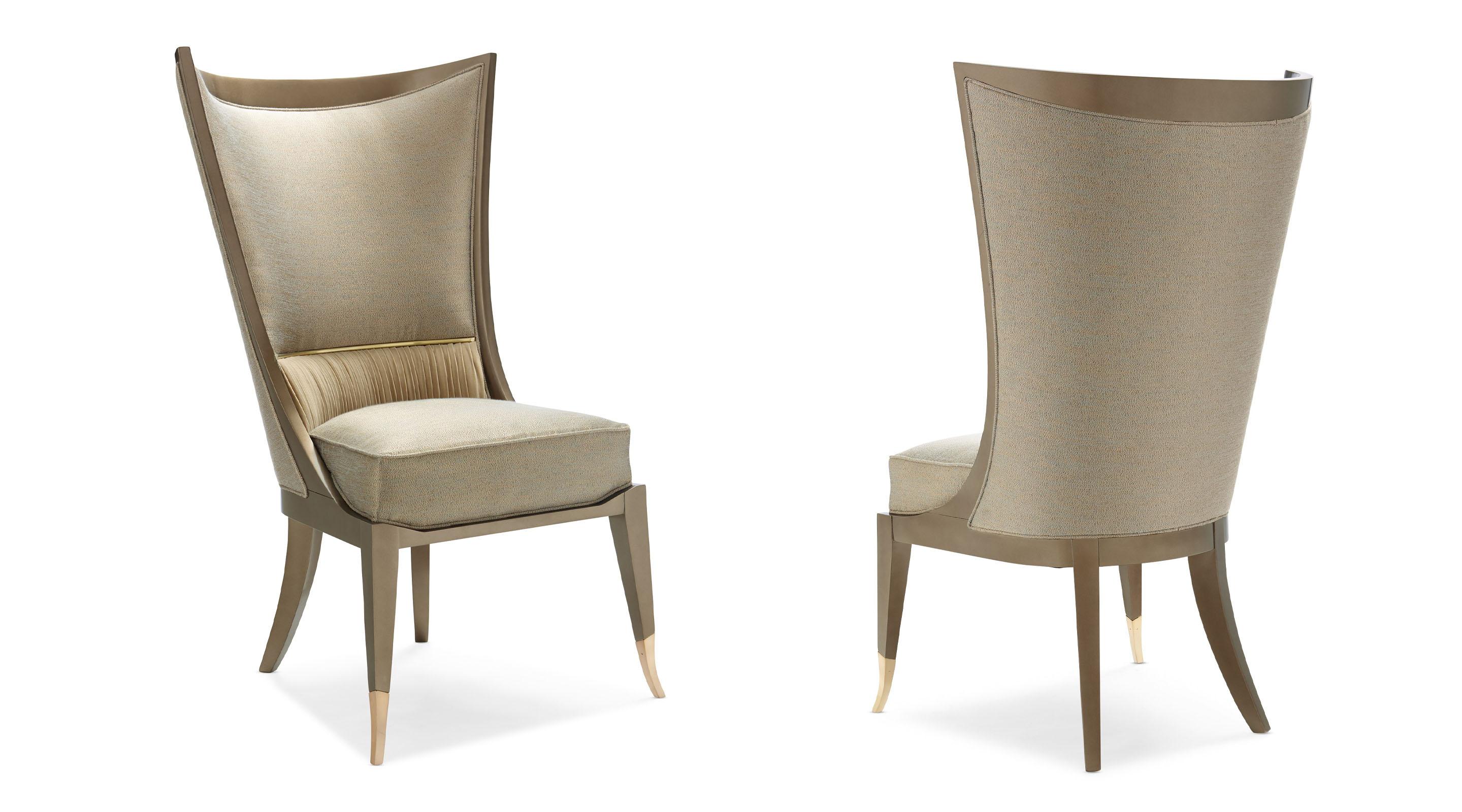 Contemporary Dining Chair Set COLLAR UP CLA-018-282-Set-2 in Golden Beige Fabric
