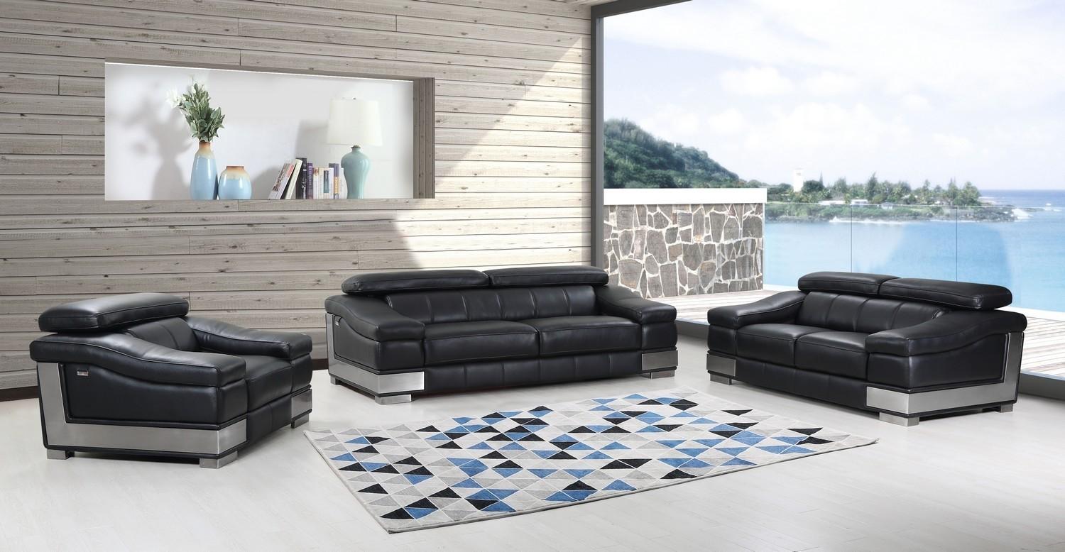 Contemporary Sofa Loveseat and Chair Set Hawkesbury Common SKU: ORIS1499 in Black Genuine Leather