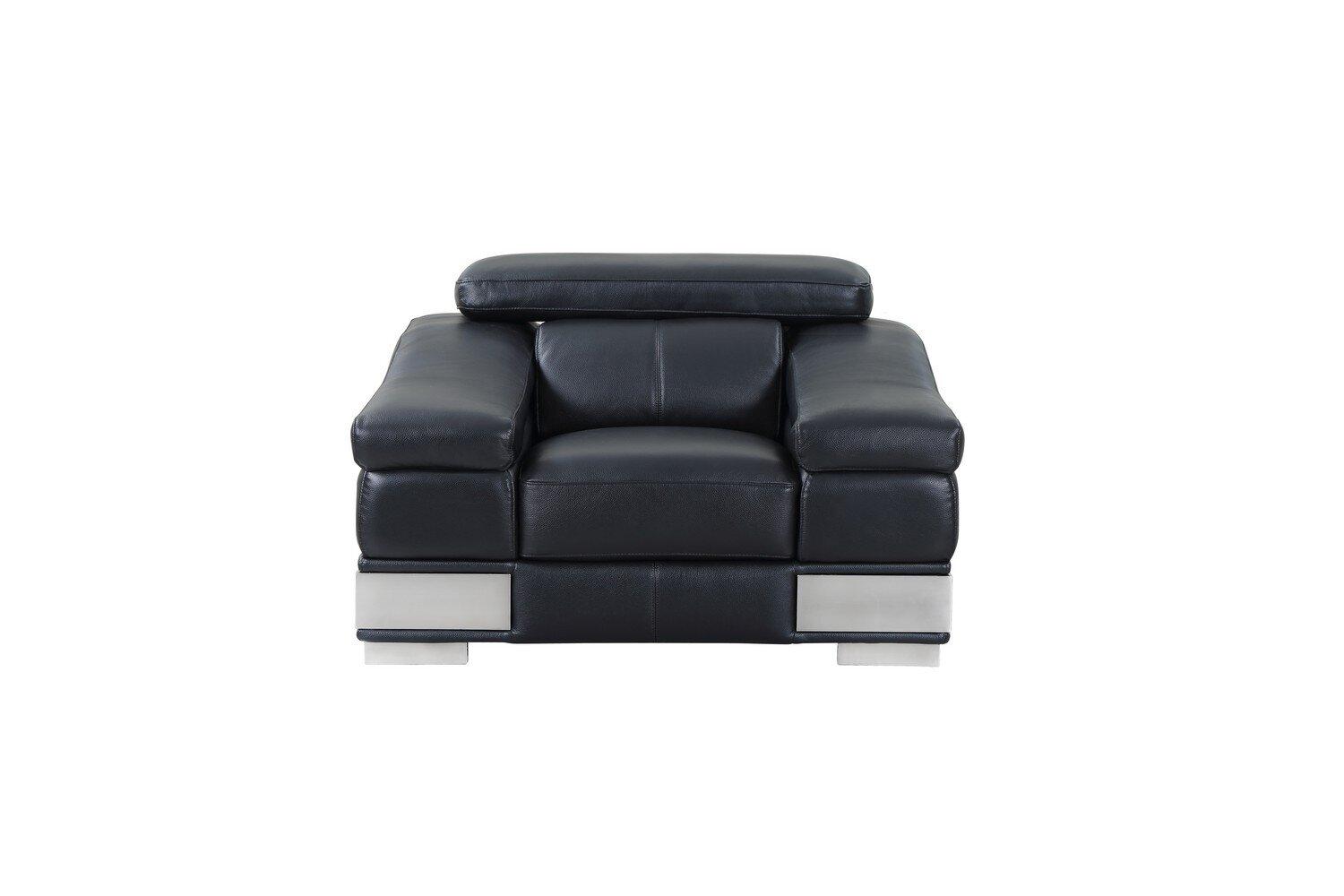 Contemporary Arm Chairs 415 SKU: ORNL4837 in Black Genuine Leather