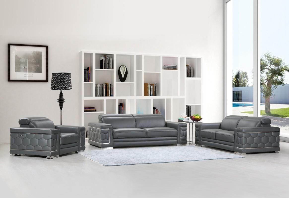 Contemporary Sofa Loveseat and Chair Set Hawkesbury Common SKU: ORNL4862 in Dark Gray Genuine Leather