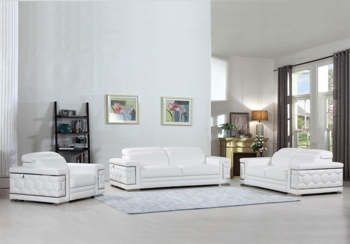 Contemporary Sofa Loveseat and Chair Set Hawkesbury Common SKU: ORNL4862 in White Genuine Leather