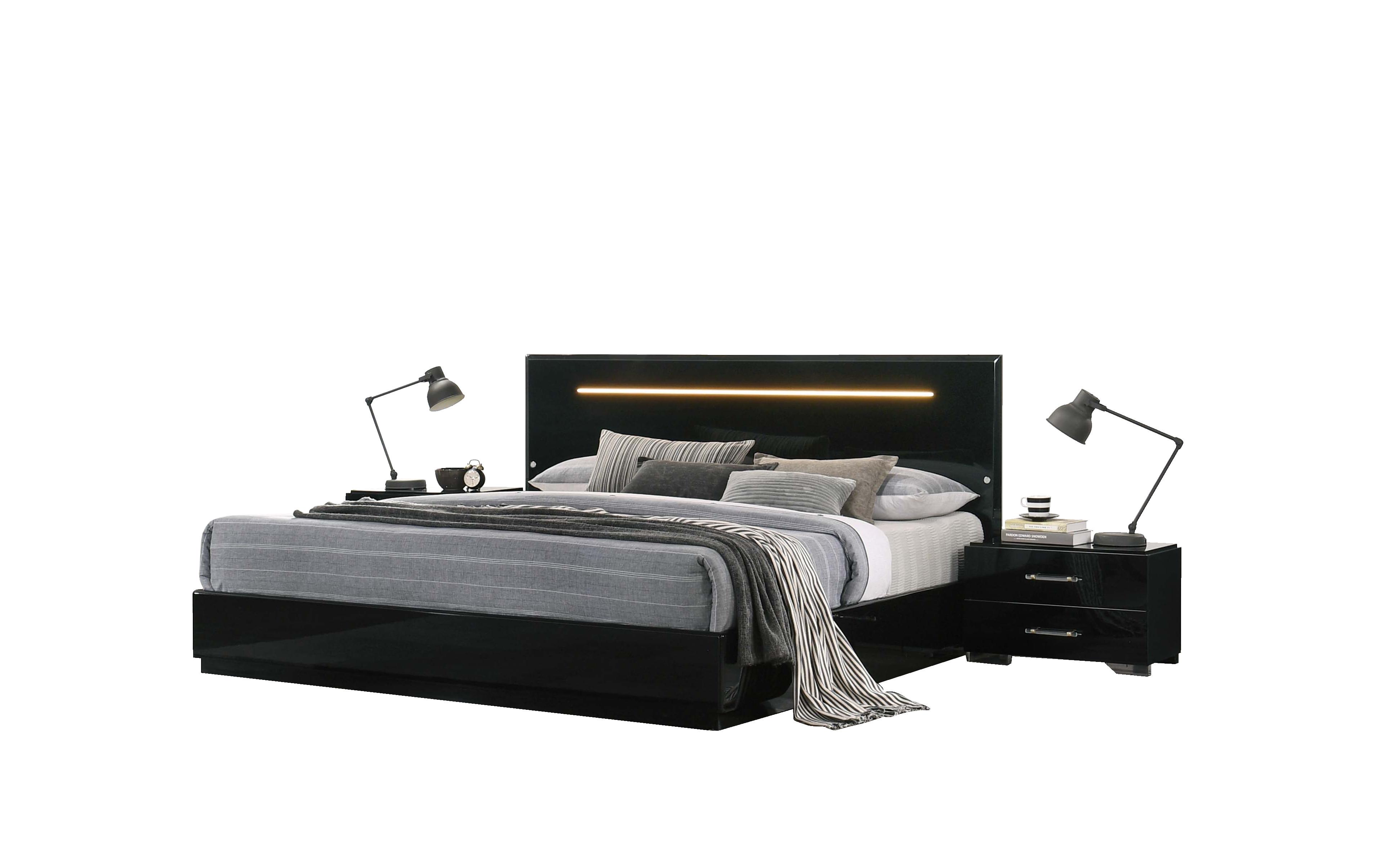 Contemporary Platform Bedroom Set Florence FLORENCE-KG-2N-3PC in Black 