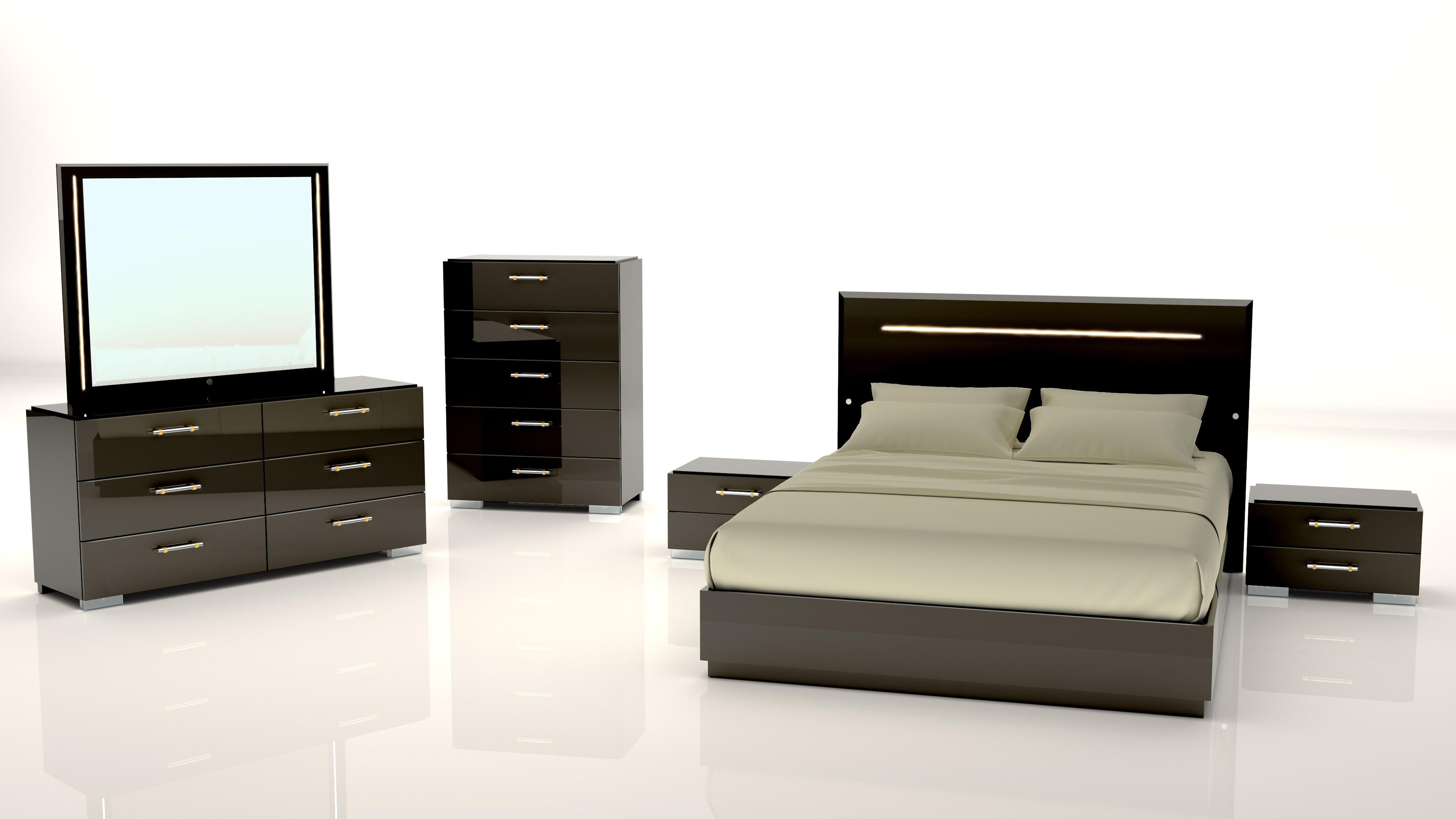 Black Finish Wood 6Pcs Platform Queen Bed Set