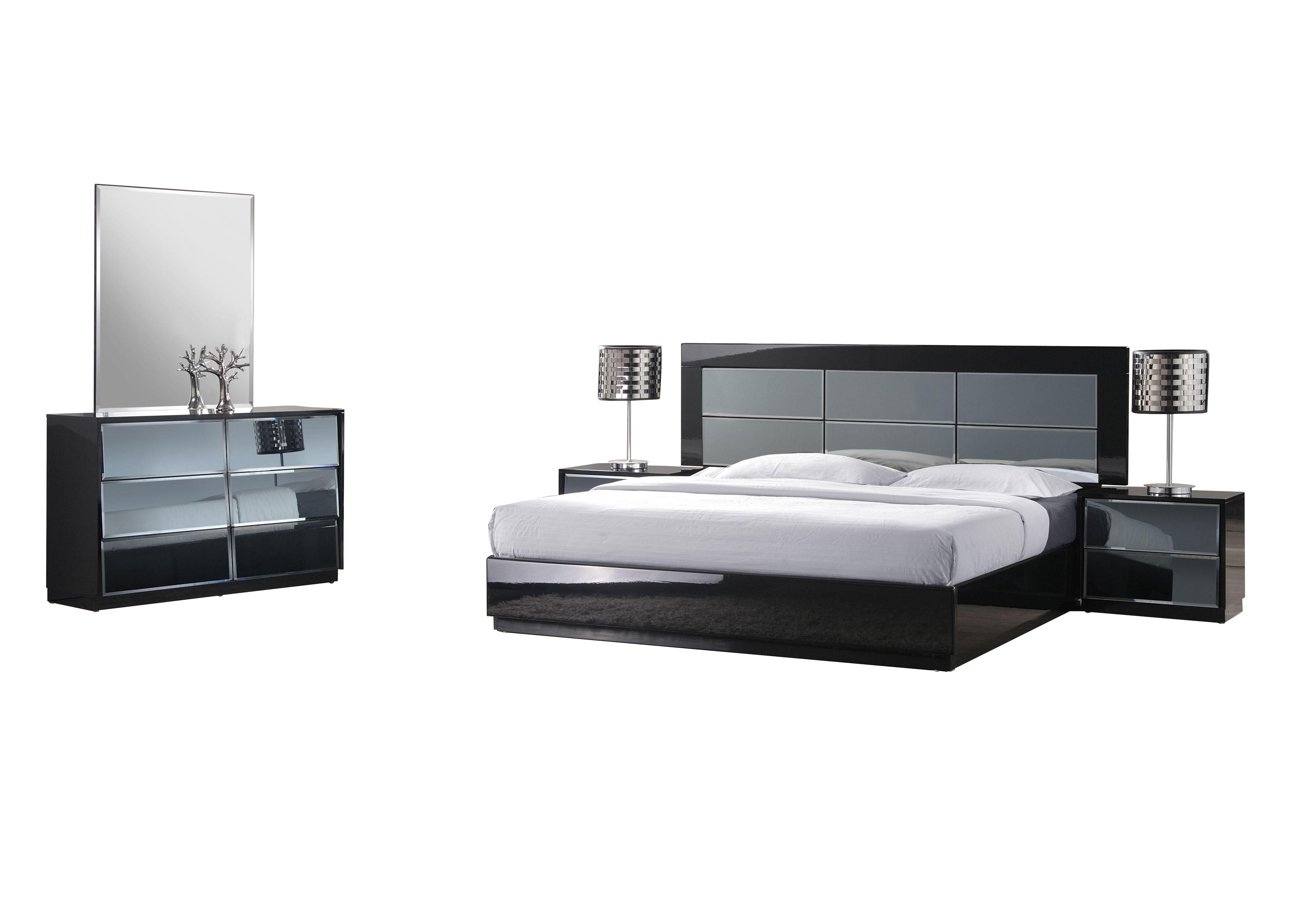 

    
High Gloss Black with Mirror King Size Bedroom 5Pcs Venice by Chintaly Imports
