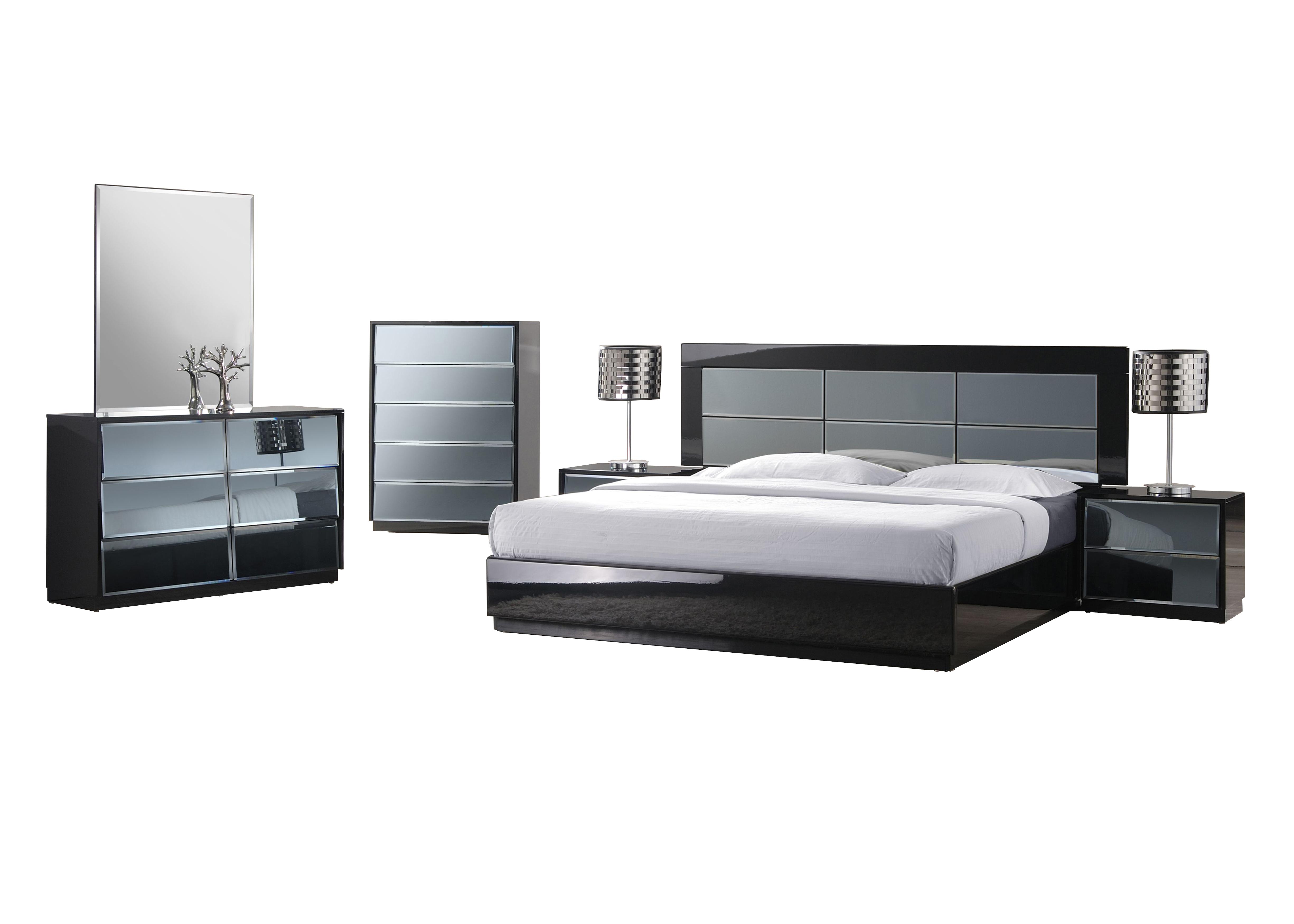 

    
High Gloss Black with Mirror King Size Bedroom 6Pcs Venice by Chintaly Imports
