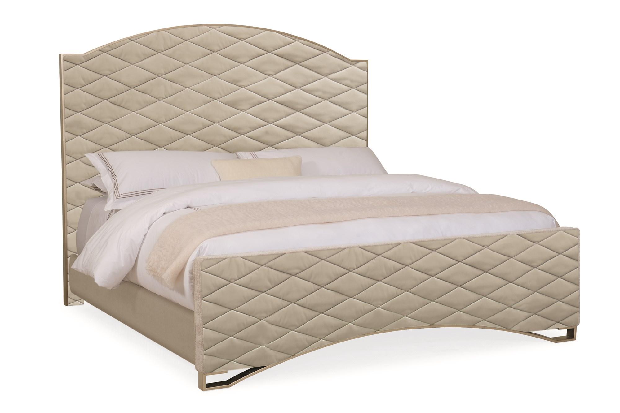 Contemporary Platform Bed QUILTY PLEASURE CLA-418-142 in Ash Gray, Beige Fabric