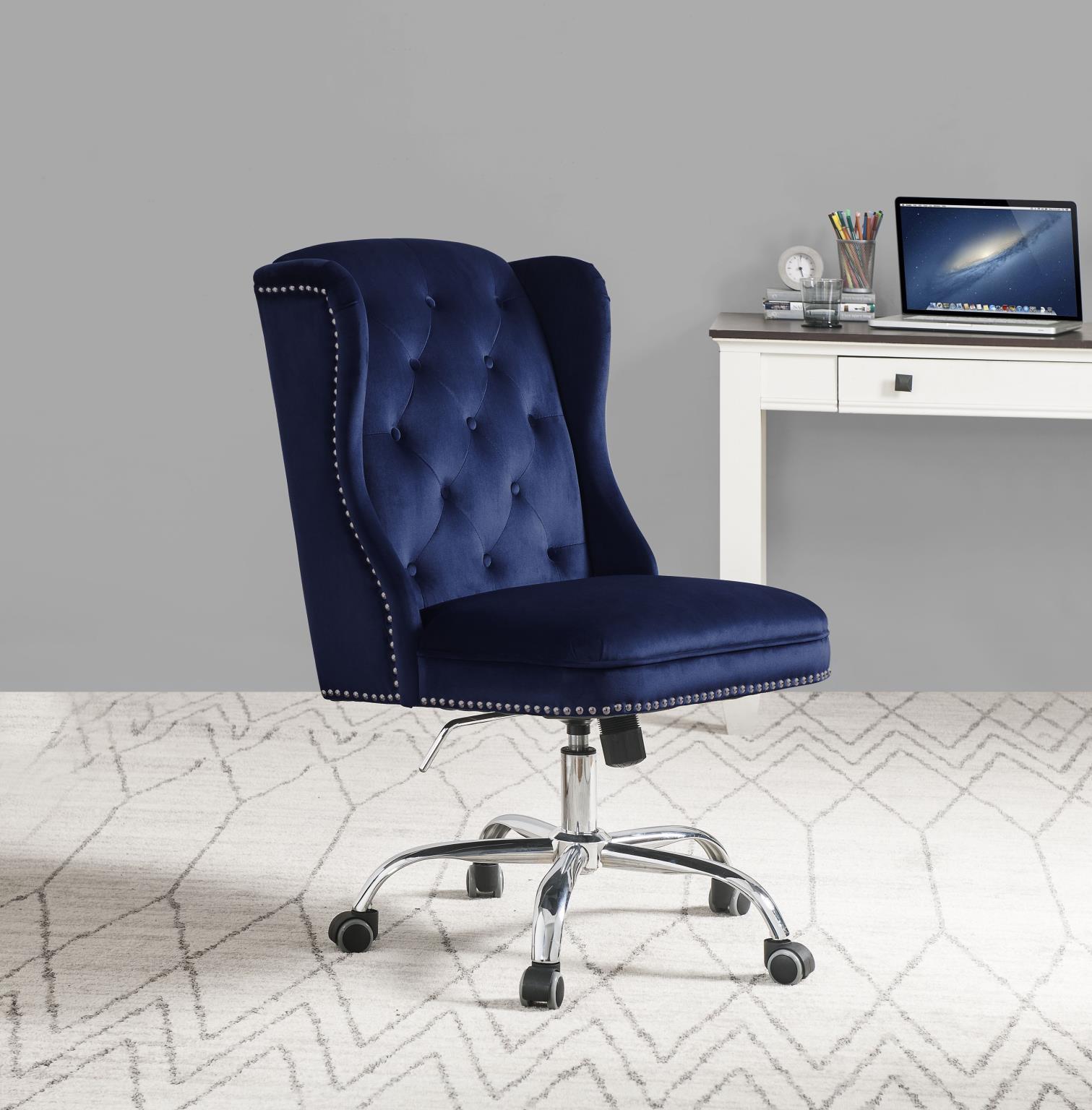 

    
Home Office Chair Midnight Blue Velvet Jamesia 92665 Acme Vintage Contemporary

