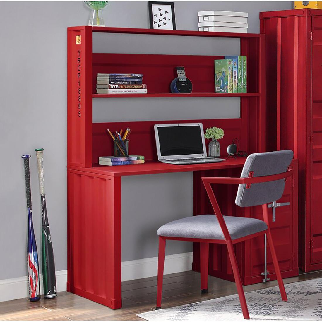 

    
Home Office Desk & Hutch Set 2Pcs Cargo Red 37917 Acme Industrial Contemporary
