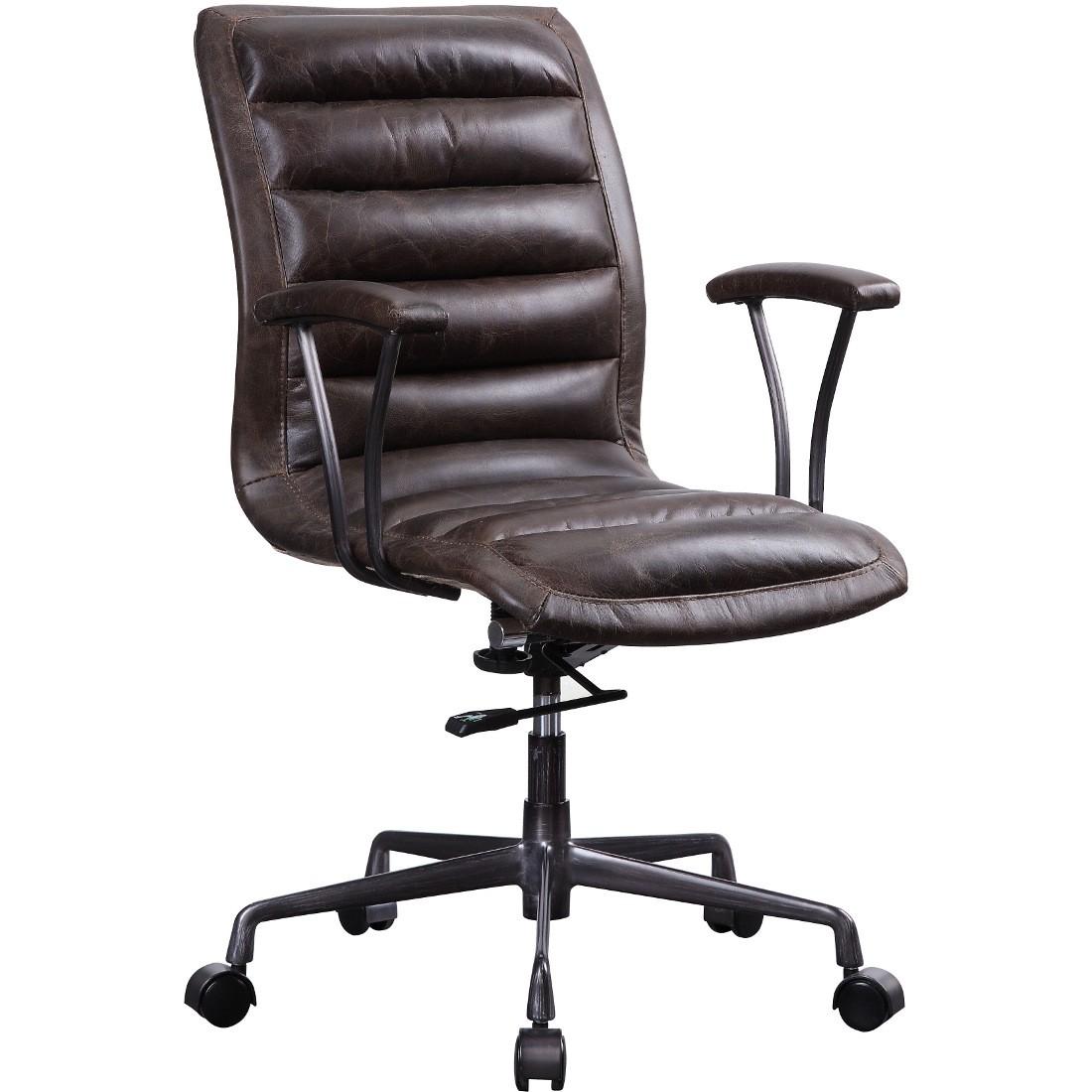 Contemporary, Transitional Executive Chair Zooey Zooey 92558 in Metal, Chocolate Top grain leather