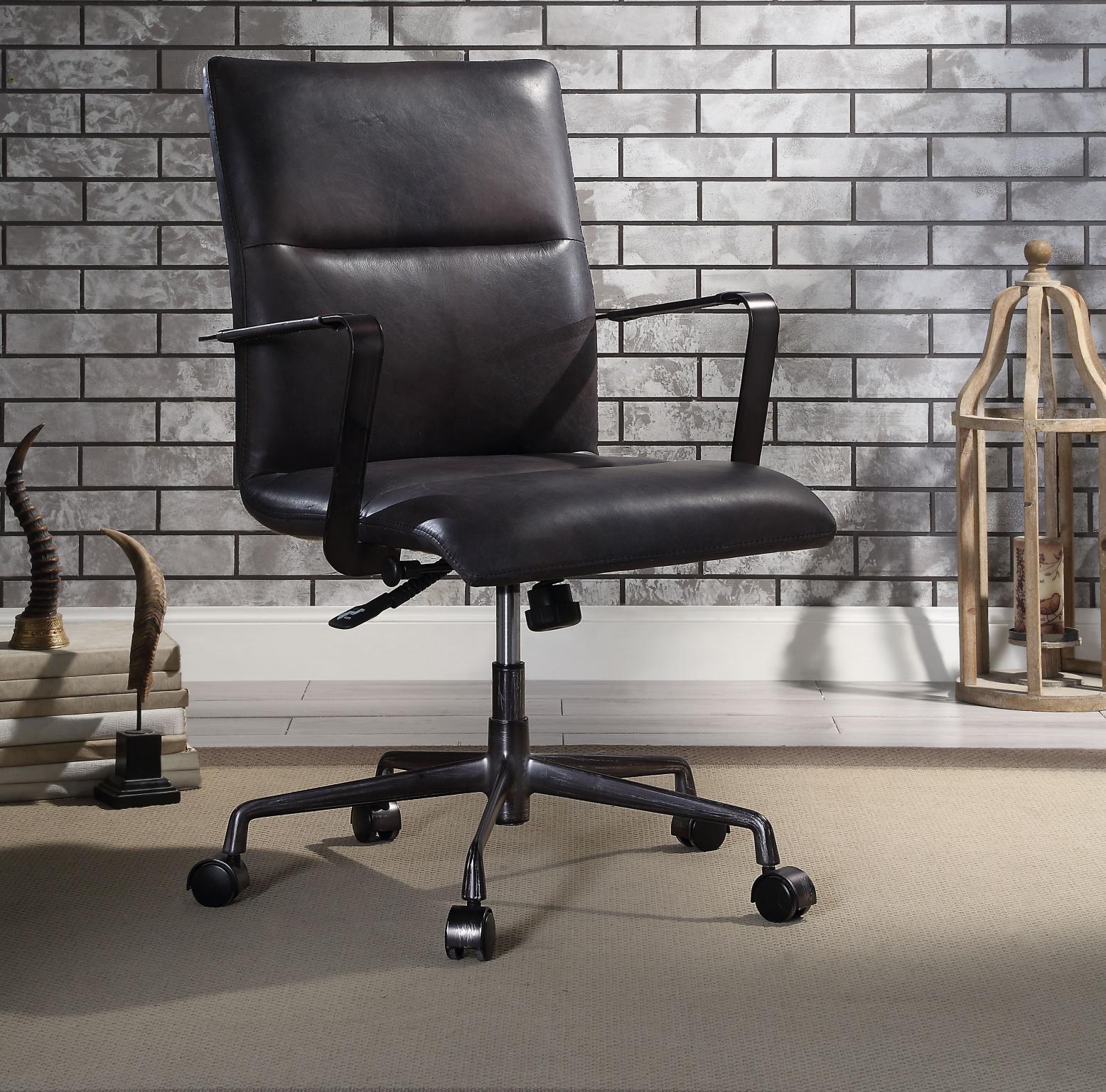 Contemporary, Transitional Executive Chair Indra Indra 92569 in Onyx, Black Genuine Leather
