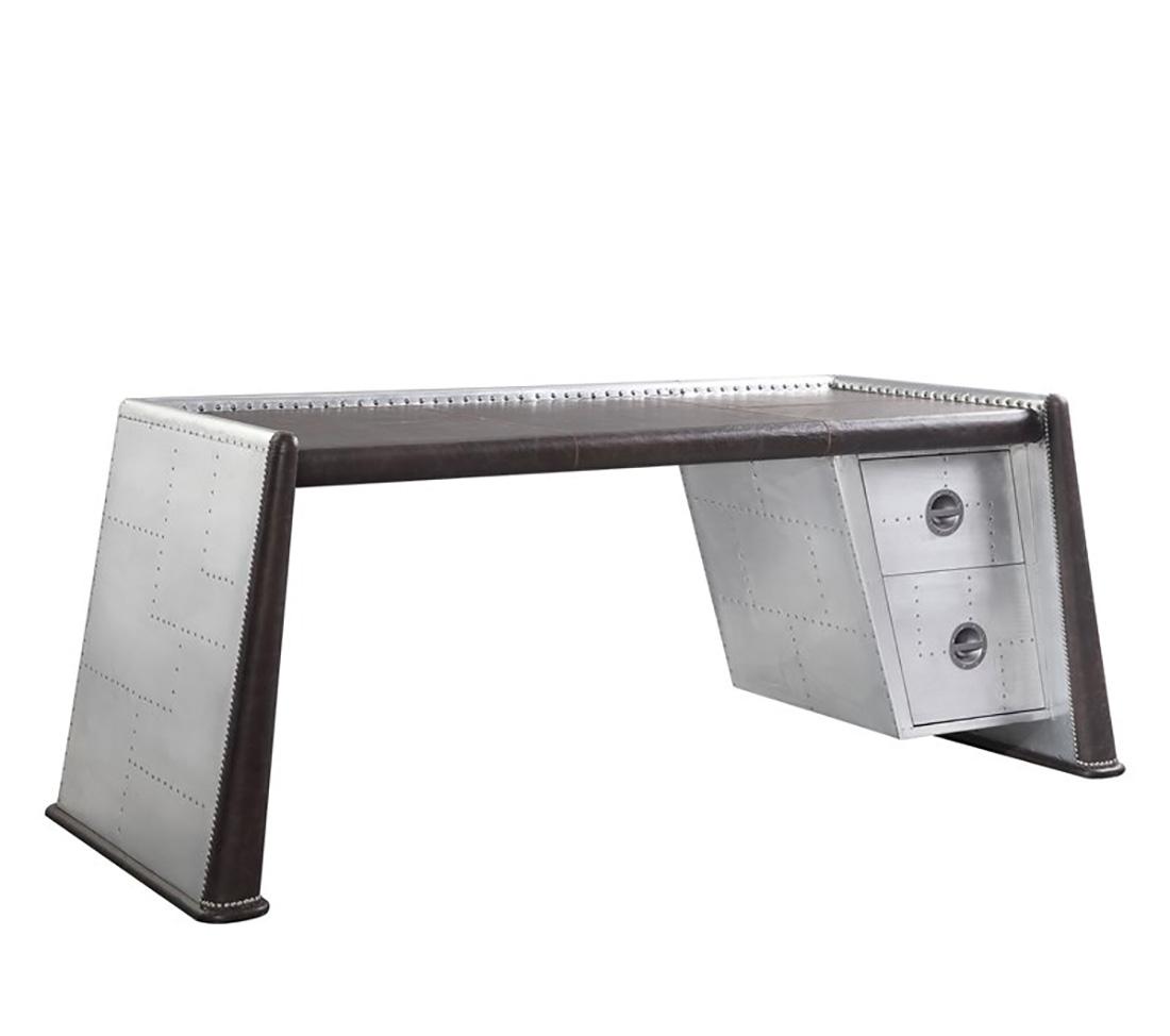 Vintage Executive Desk Brancaster 92855 in Metal, Gray, Chocolate 