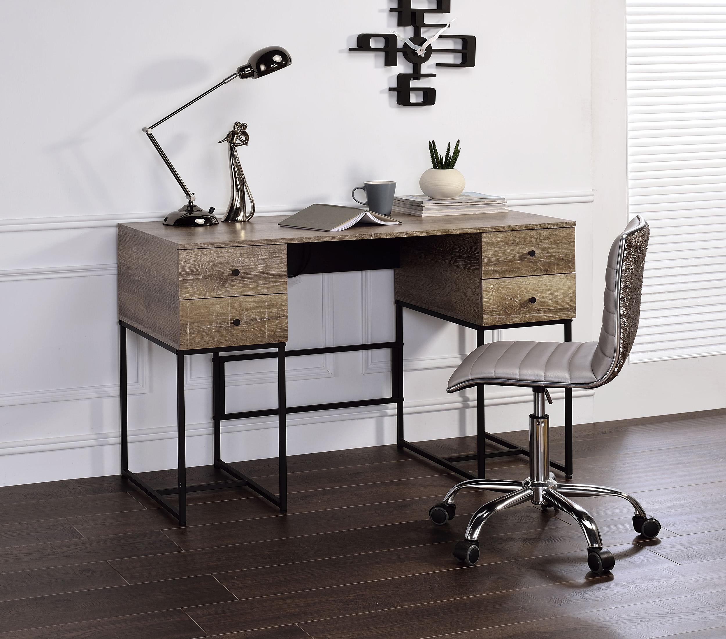 Contemporary, Modern Executive Desk Desirre Desirre 92640 in Wash Oak, Black 
