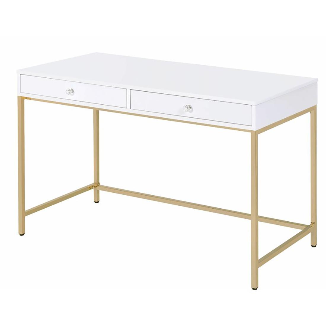 

    
Acme Furniture Ottey Home Office Set White/Gold 92540-3pcs

