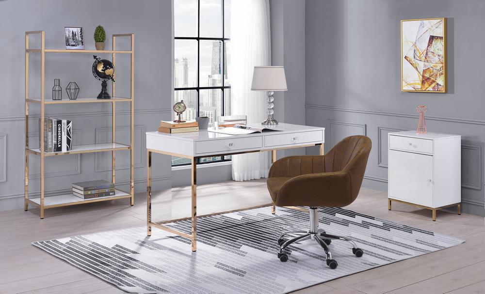 Contemporary, Modern Home Office Set Ottey 92540-3pcs in White, Gold 