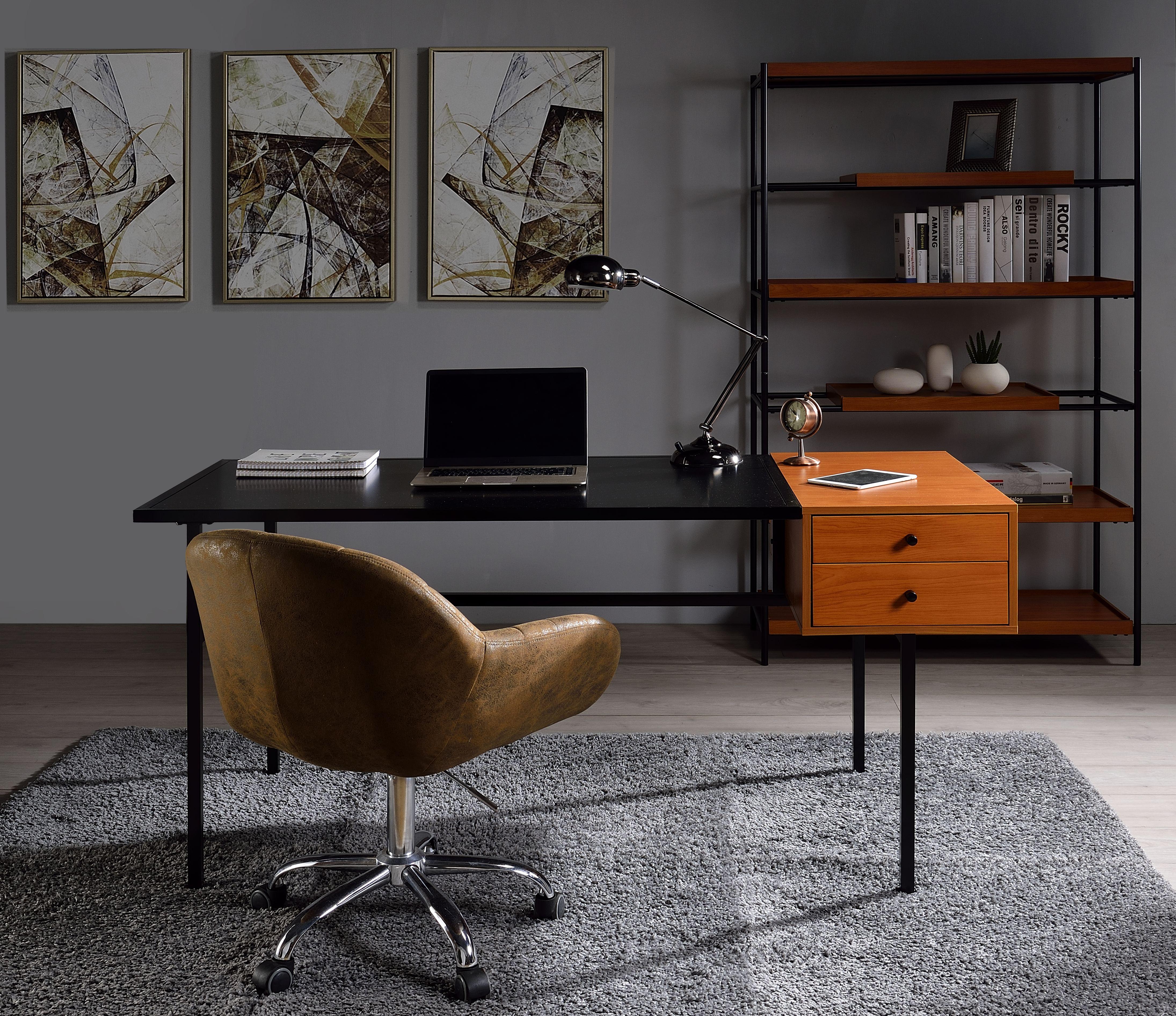 Contemporary, Modern Home Office Set Oaken Oaken 92675-Set-2 in Black, Brown, Metal 