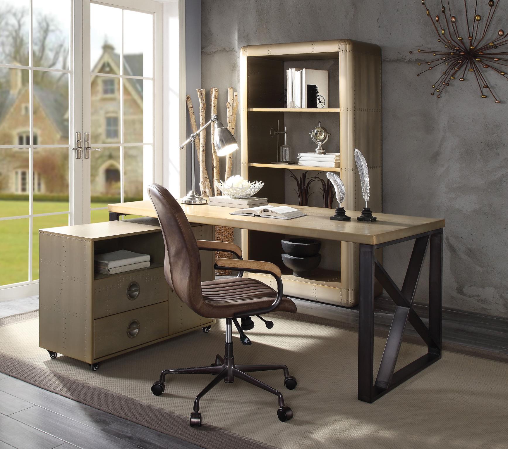 

    
Home Office Set 2 Pcs Desk & Cabinet Gold Aluminium Jennavieve 92550 Acme Modern

